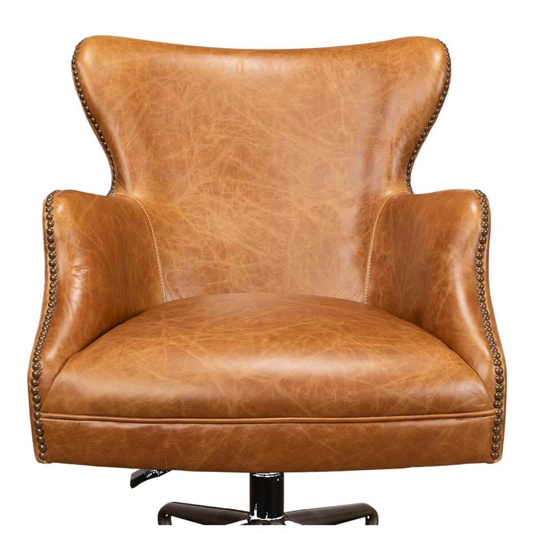 Contemporary Modern Tan Saddle Leather Desk Chair For Sale