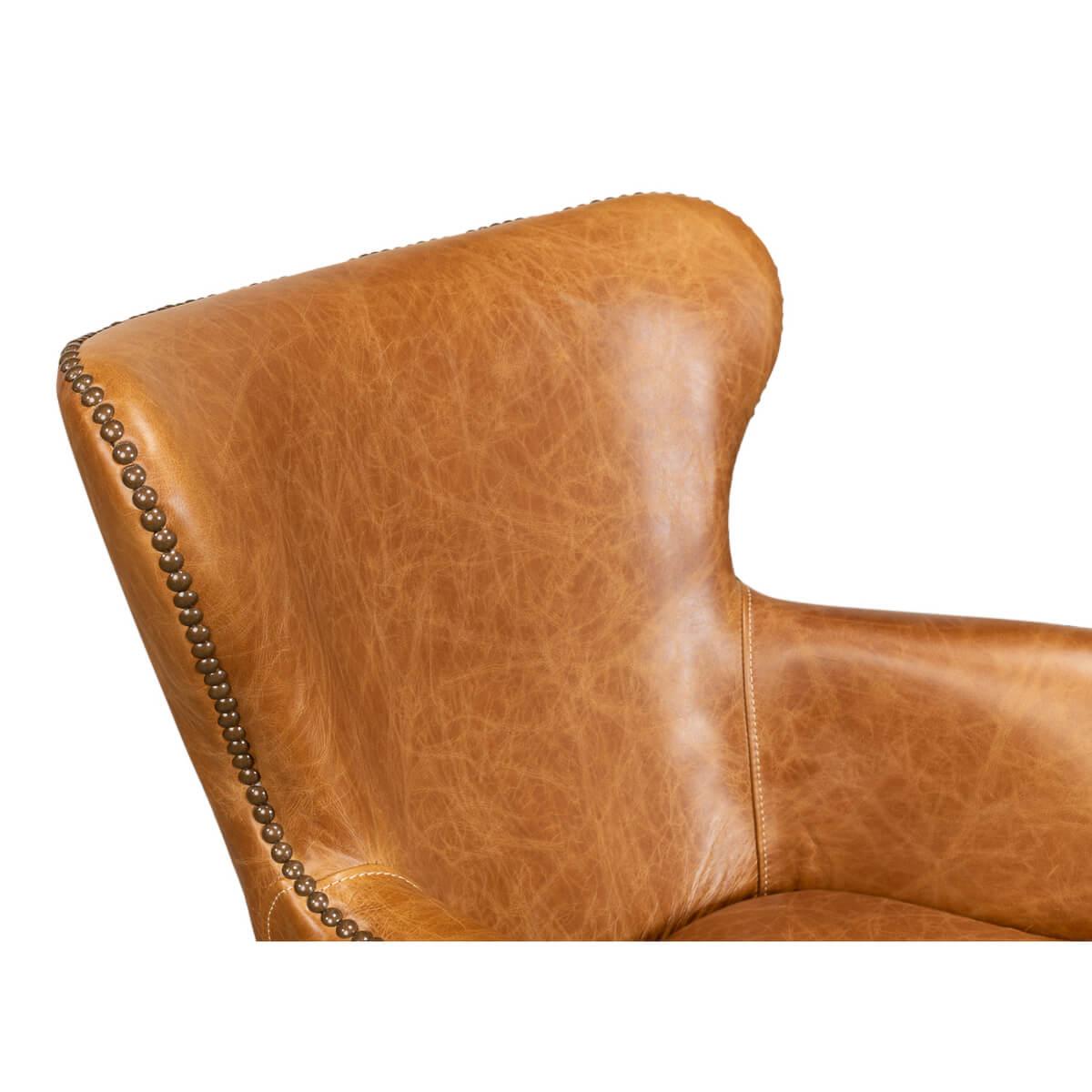 Contemporary Modern Tan Saddle Leather Desk Chair For Sale