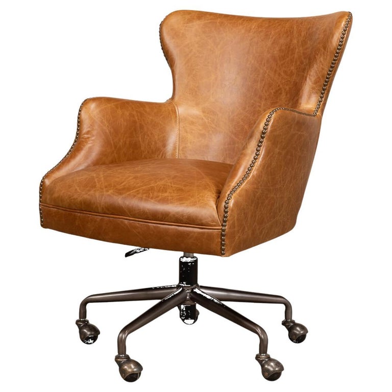 Modern Tan Saddle Leather Desk Chair For Sale