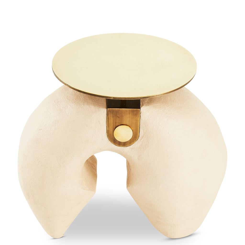 Modern Tan Yosemite plaster, hand finished Yoruba Side Table with Brass Top SM For Sale 1