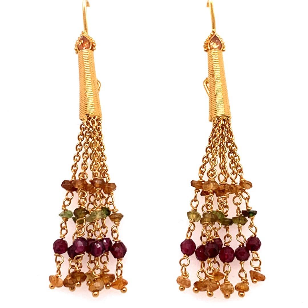 Women's Modern Tanishq 22k Gold 31.31 Gram Necklace Earring Set Natural Colored Garnet For Sale