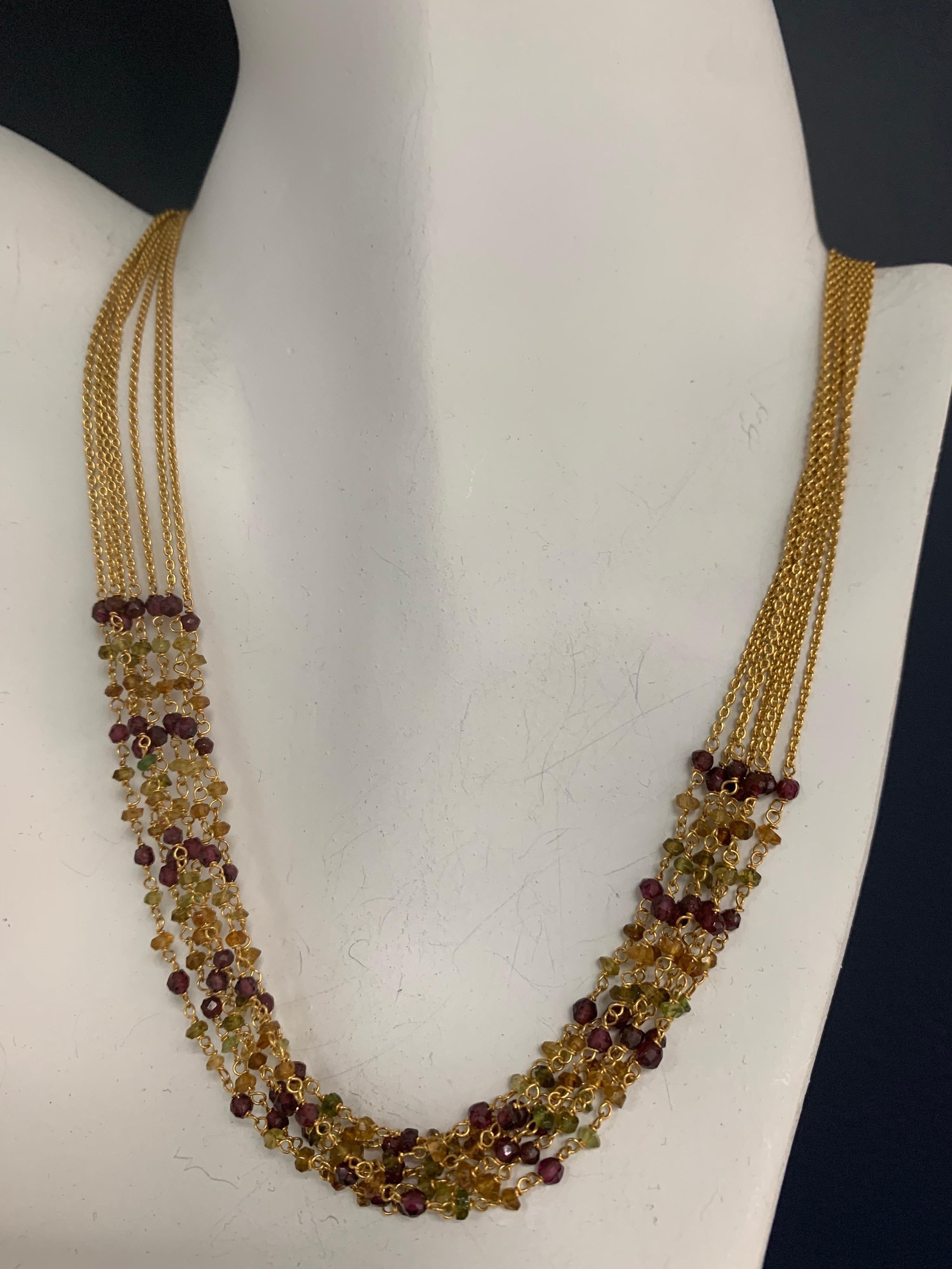 Modern Tanishq 22k Gold 31.31 Gram Necklace Earring Set Natural Colored Garnet For Sale 2