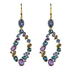 Modern Tanzanite Amethyst Sapphire Topaz Silver Dangle Earrings