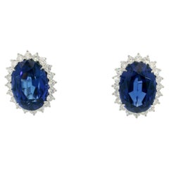 Modern Tanzanite and Diamond Cluster Earrings in 18K White Gold ~30.85ctw