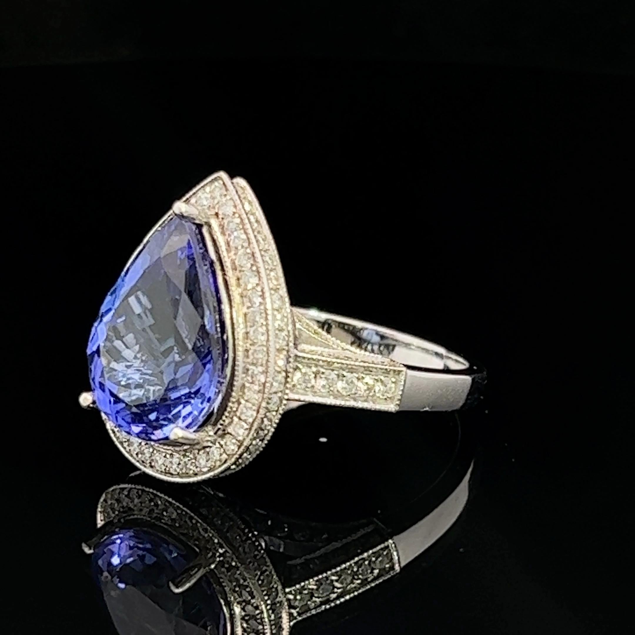 Modern Tanzanite and Diamond Ring Circa 2000s For Sale 1