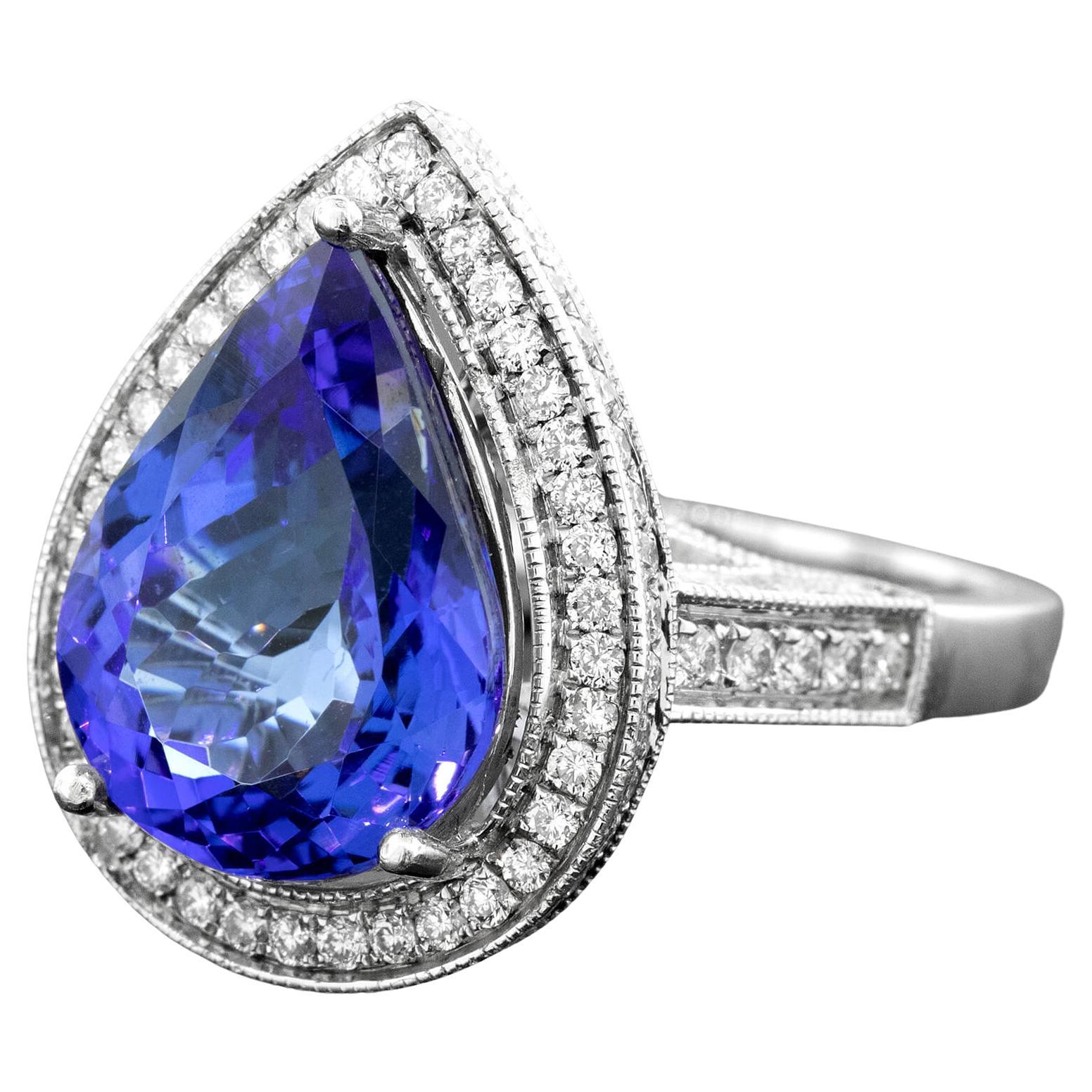 Modern Tanzanite and Diamond Ring Circa 2000s For Sale