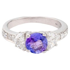 Modern tanzanite diamond 18k white gold ring