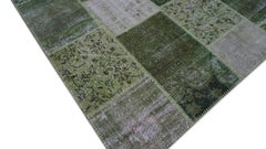 Modern Tapestry of Green Patchwork Wool Rug 5'7''x7'11''