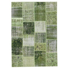 Antique Modern Tapestry of Green Patchwork Wool Rug 5'7''x7'11''