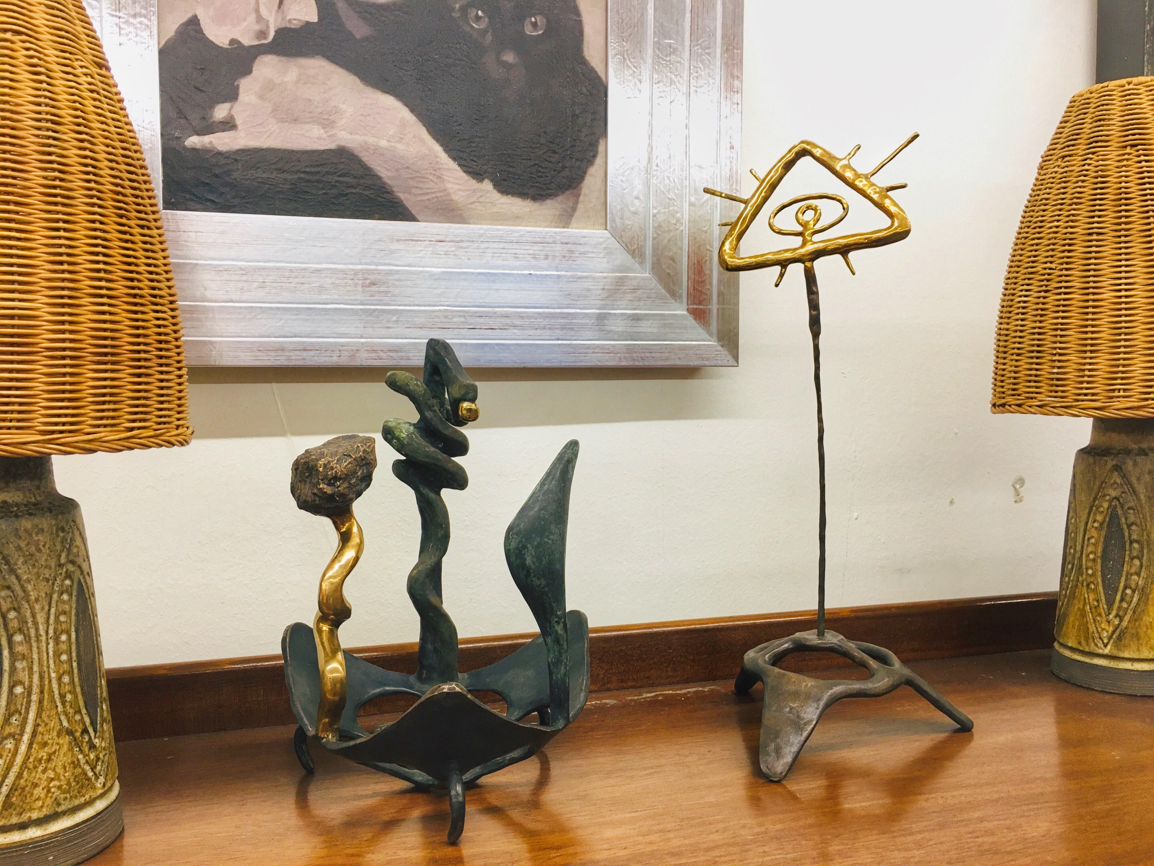 Late 20th Century Three figure Modern Abstract Tarnished Bronze Sculpture In Good Condition For Sale In Budapest, HU