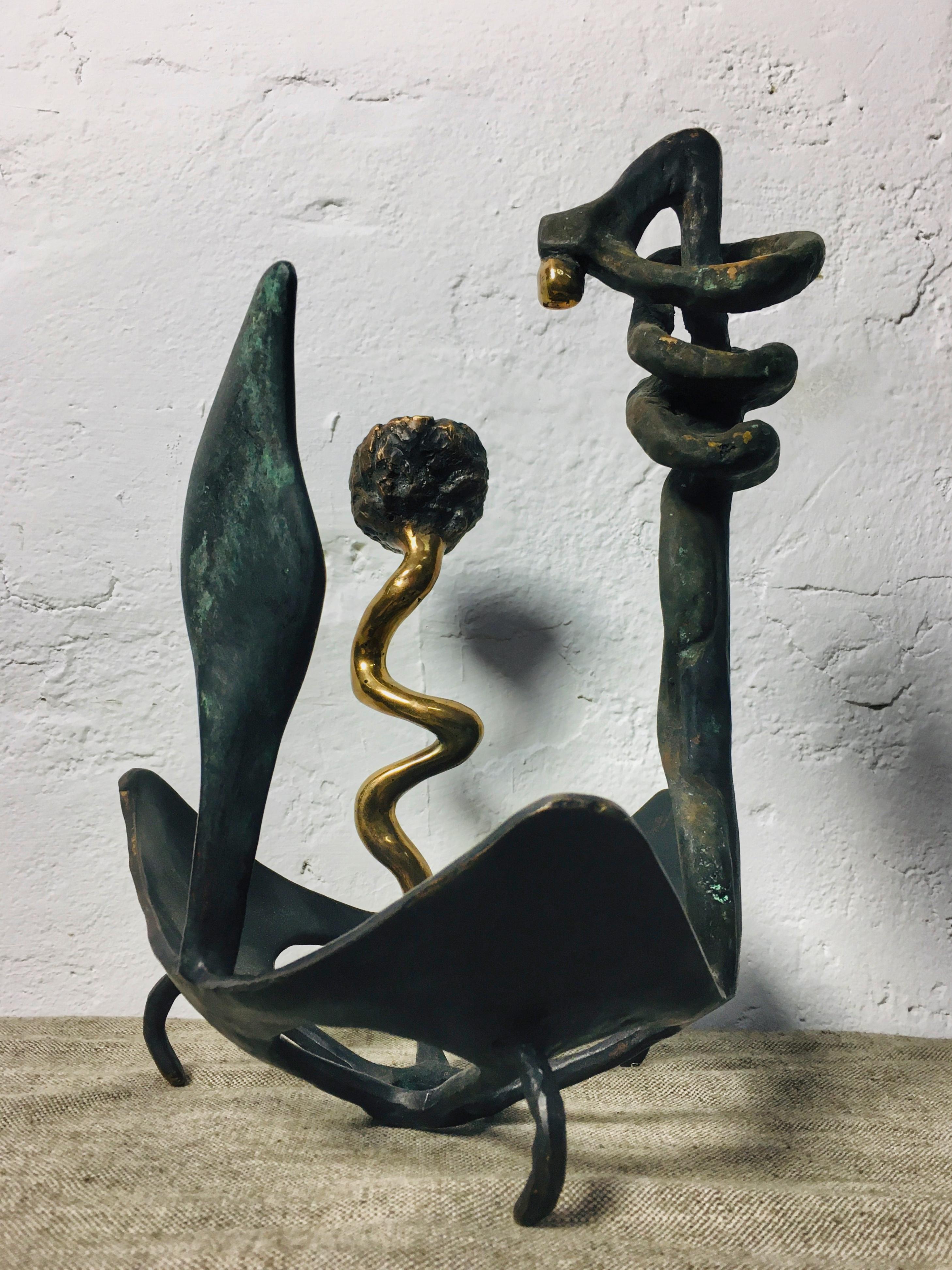 Late 20th Century Three figure Modern Abstract Tarnished Bronze Sculpture For Sale 1
