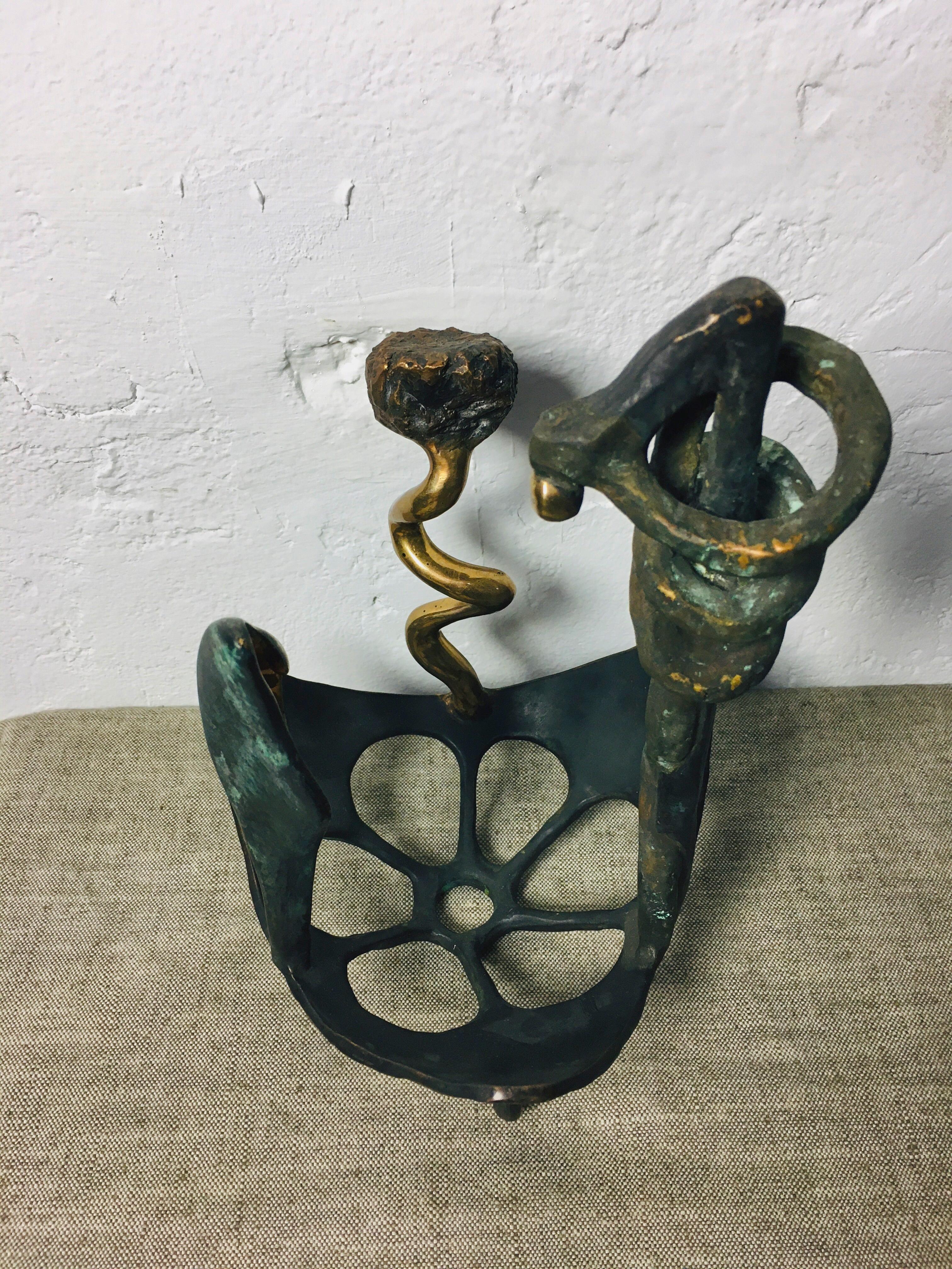 Late 20th Century Three figure Modern Abstract Tarnished Bronze Sculpture For Sale 2