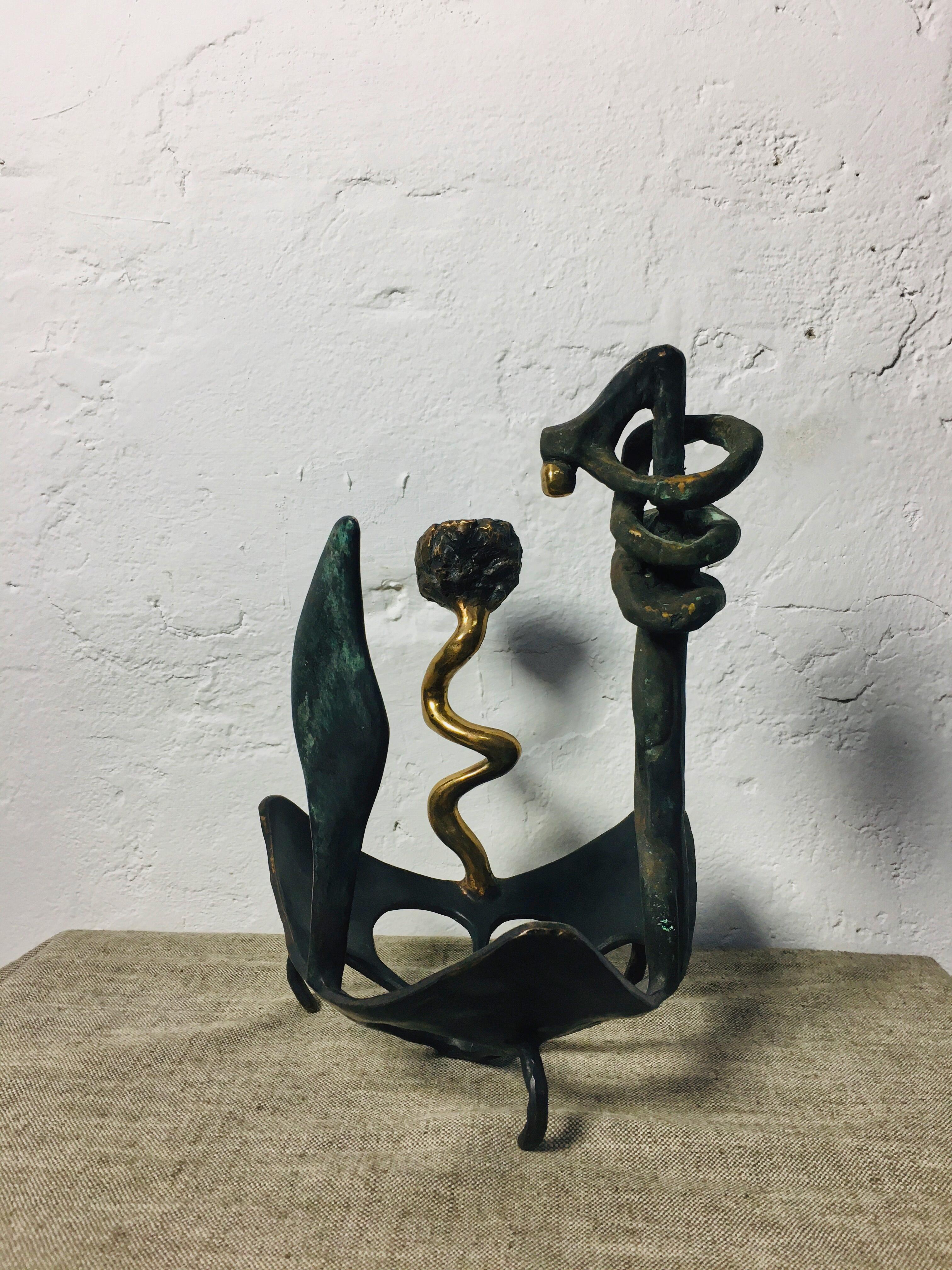 Late 20th Century Three figure Modern Abstract Tarnished Bronze Sculpture For Sale 3