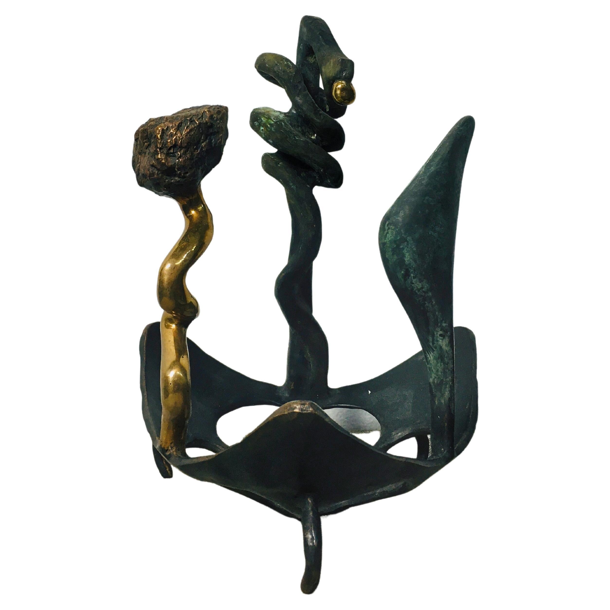 Late 20th Century Three figure Modern Abstract Tarnished Bronze Sculpture For Sale