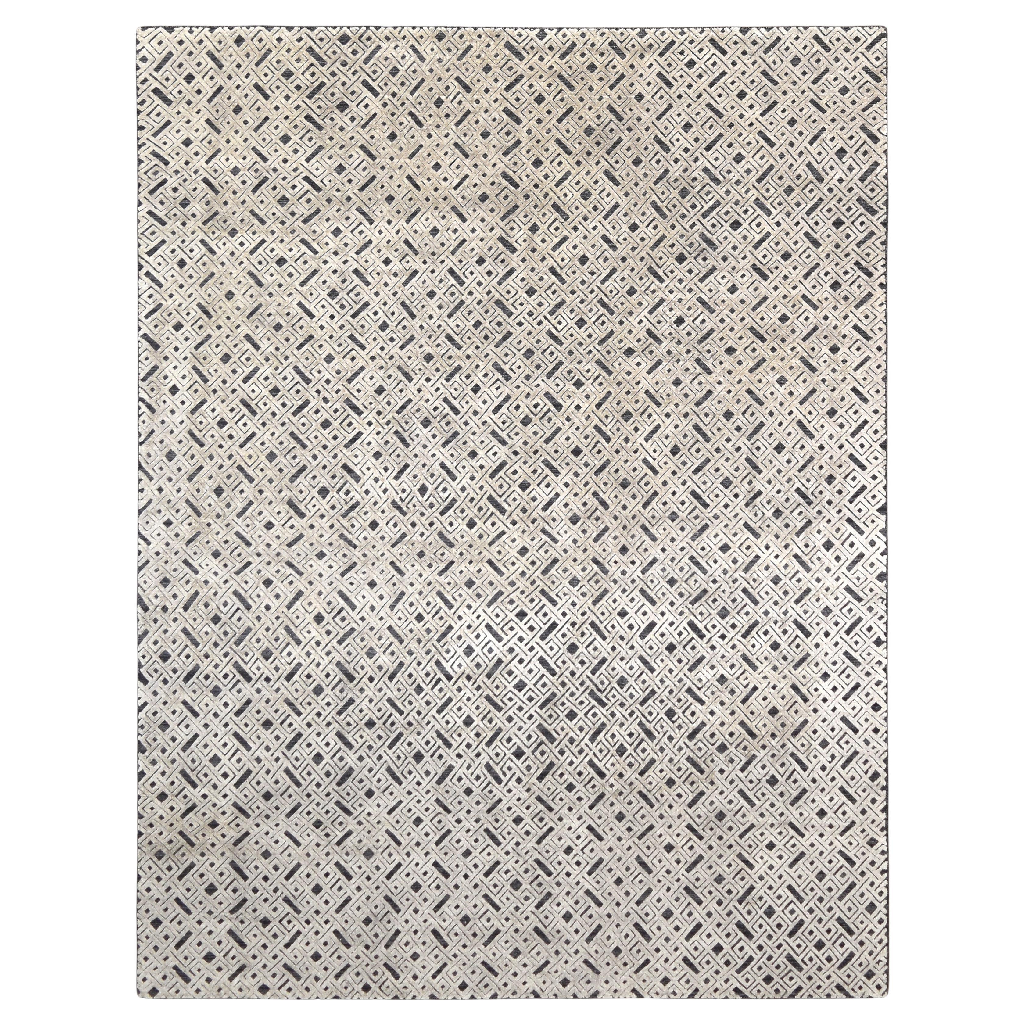 Tappeto moderno in lana e seta a reticolo geometrico Taupe 9'1''x12'