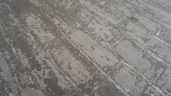 Modern Taupe Gray Brick Motif Wool and Silk Rug 8'11''x11'10''