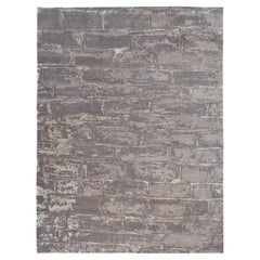 Modern Taupe Gray Brick Motif Wool and Silk Rug 8'11''x11'10''