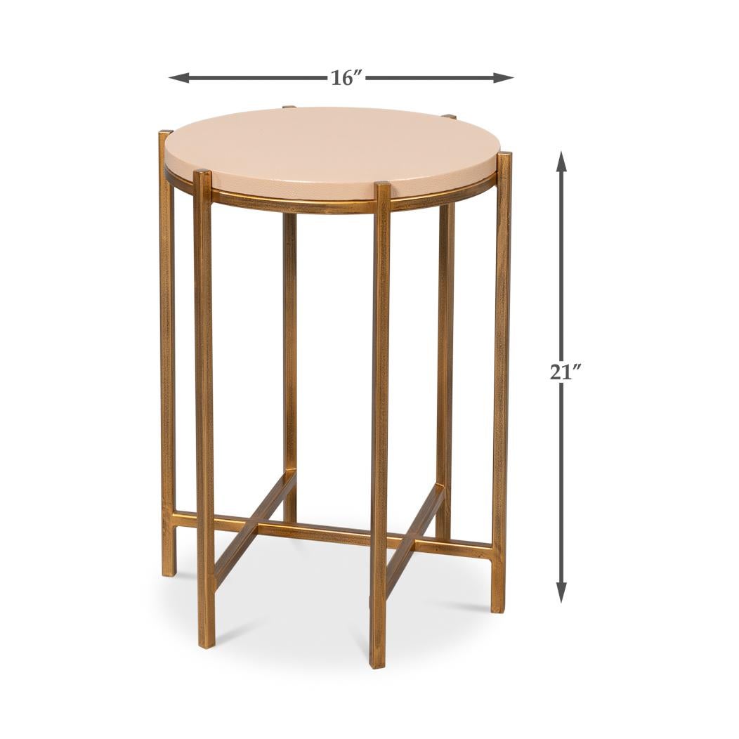 Modern Taupe Leather Top Accent Table For Sale 5