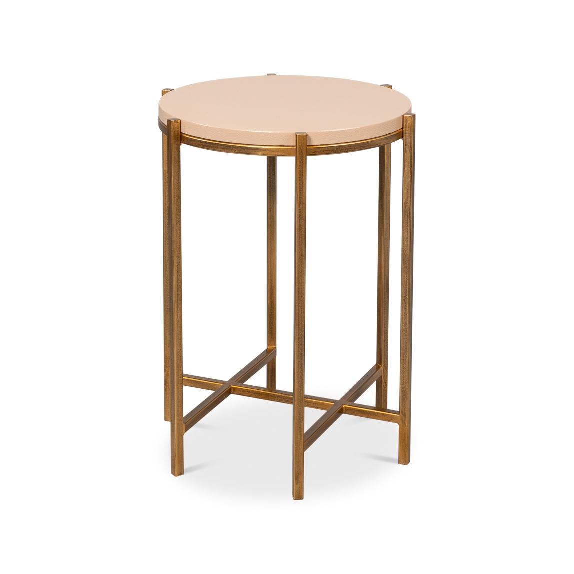 Mid-Century Modern Modern Taupe Leather Top Accent Table For Sale
