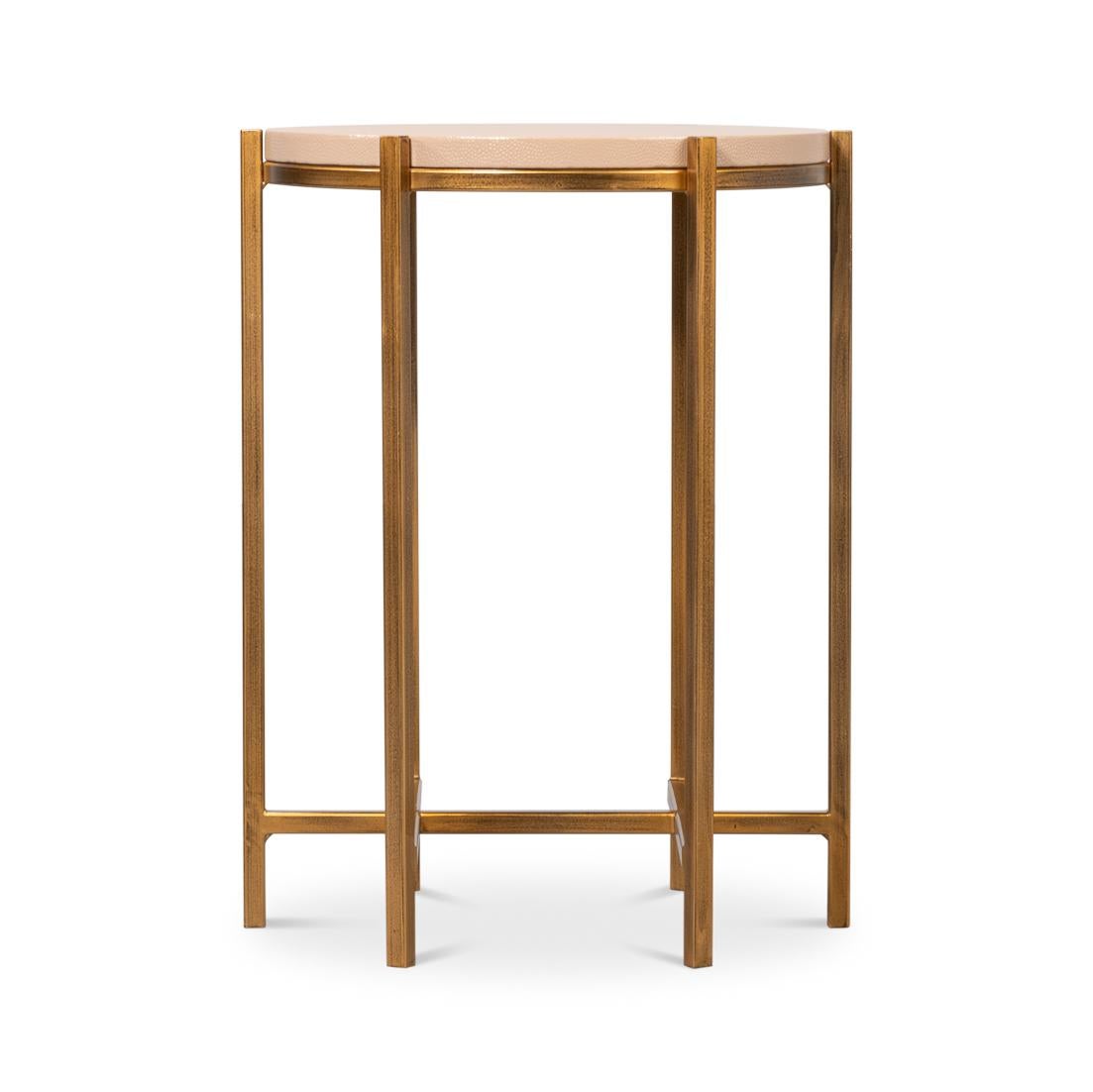 Metal Modern Taupe Leather Top Accent Table For Sale