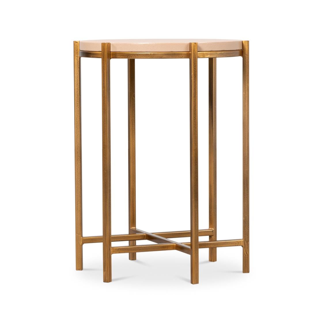 Modern Taupe Leather Top Accent Table For Sale 1