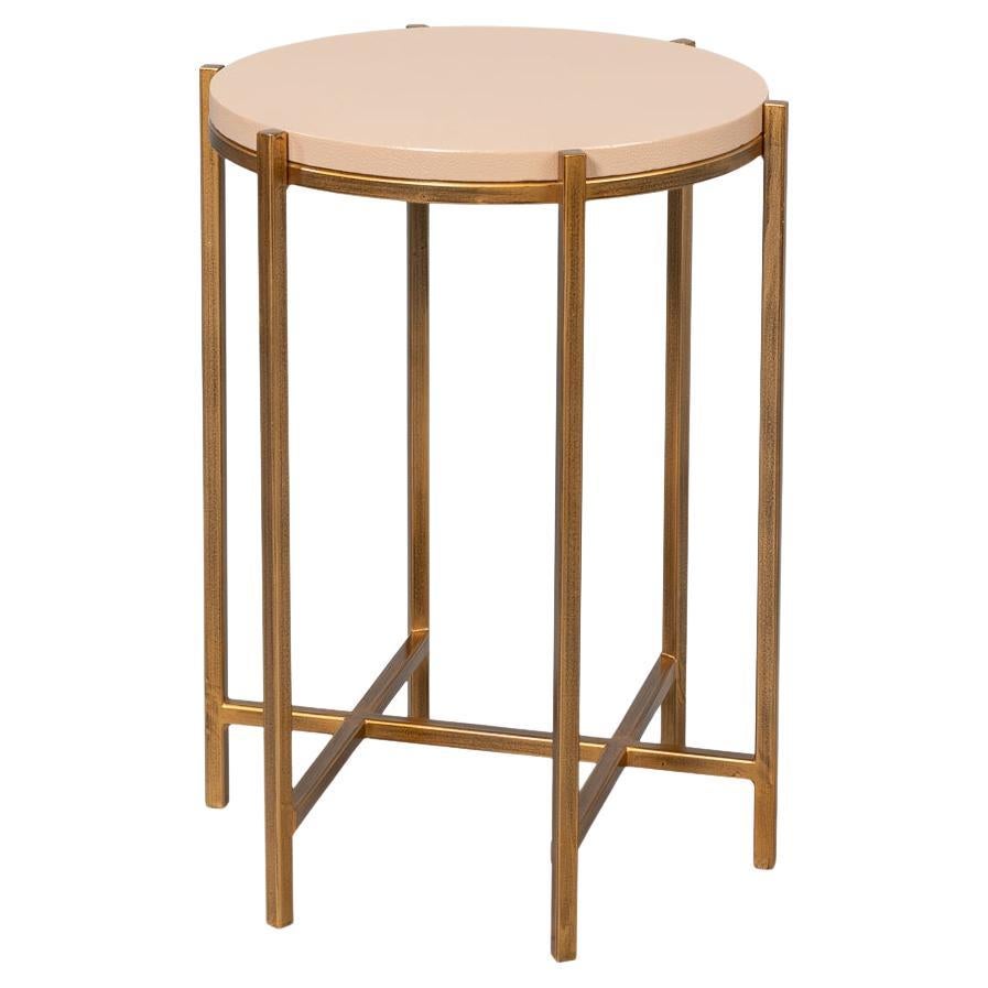 Modern Taupe Leather Top Accent Table For Sale