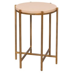 Modern Taupe Leather Top Accent Table
