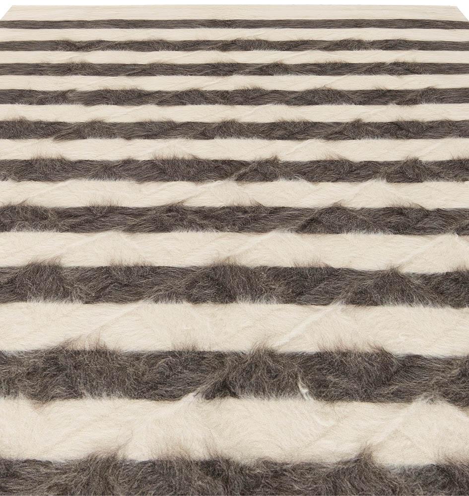 Turkish Modern Taurus Collection Striped White, Gray, Goat Hair Rug by Doris Leslie Blau For Sale