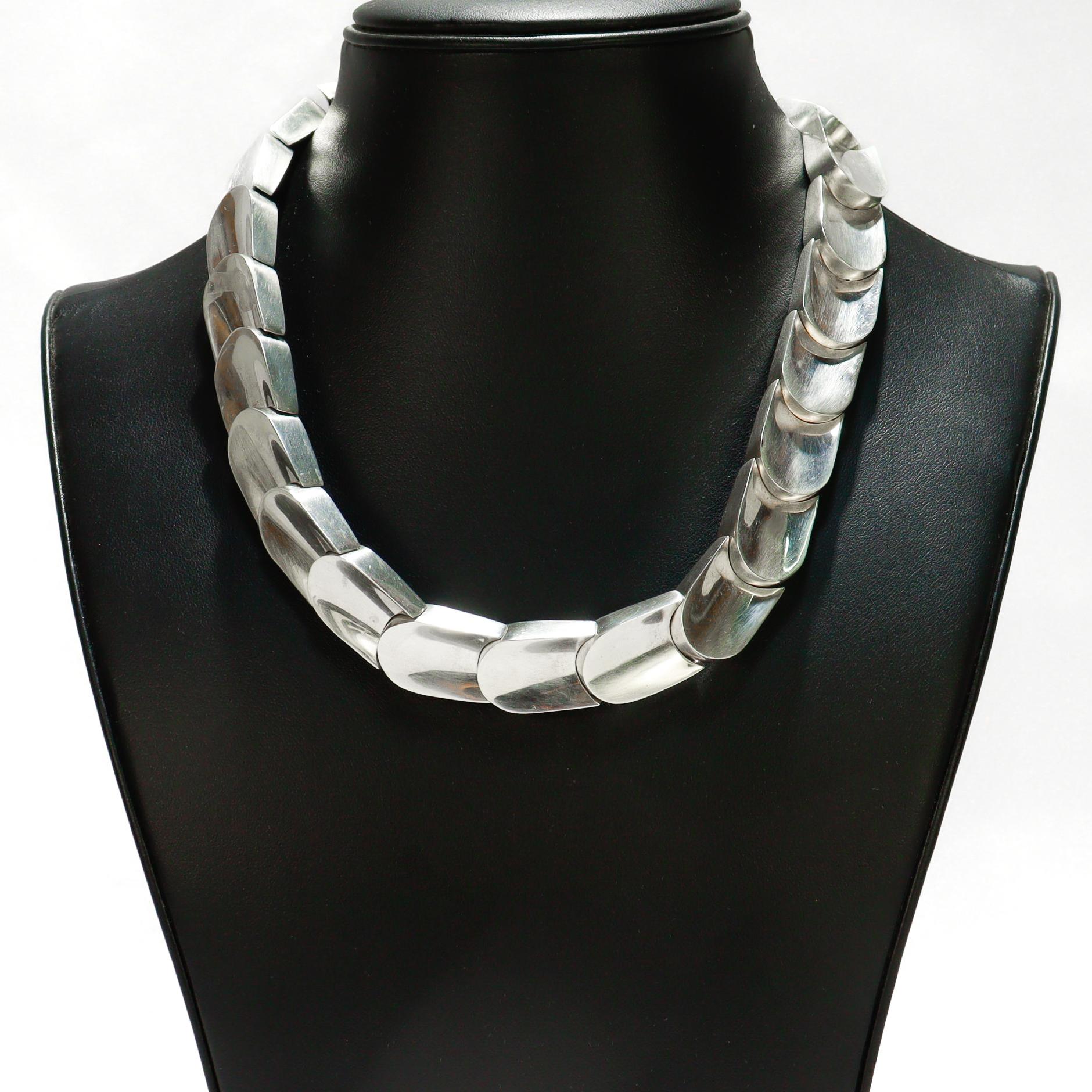 da uomo o donna Collana moderna di Taxco, messicana, in argento sterling, a squame di serpente con maglie spesse in vendita