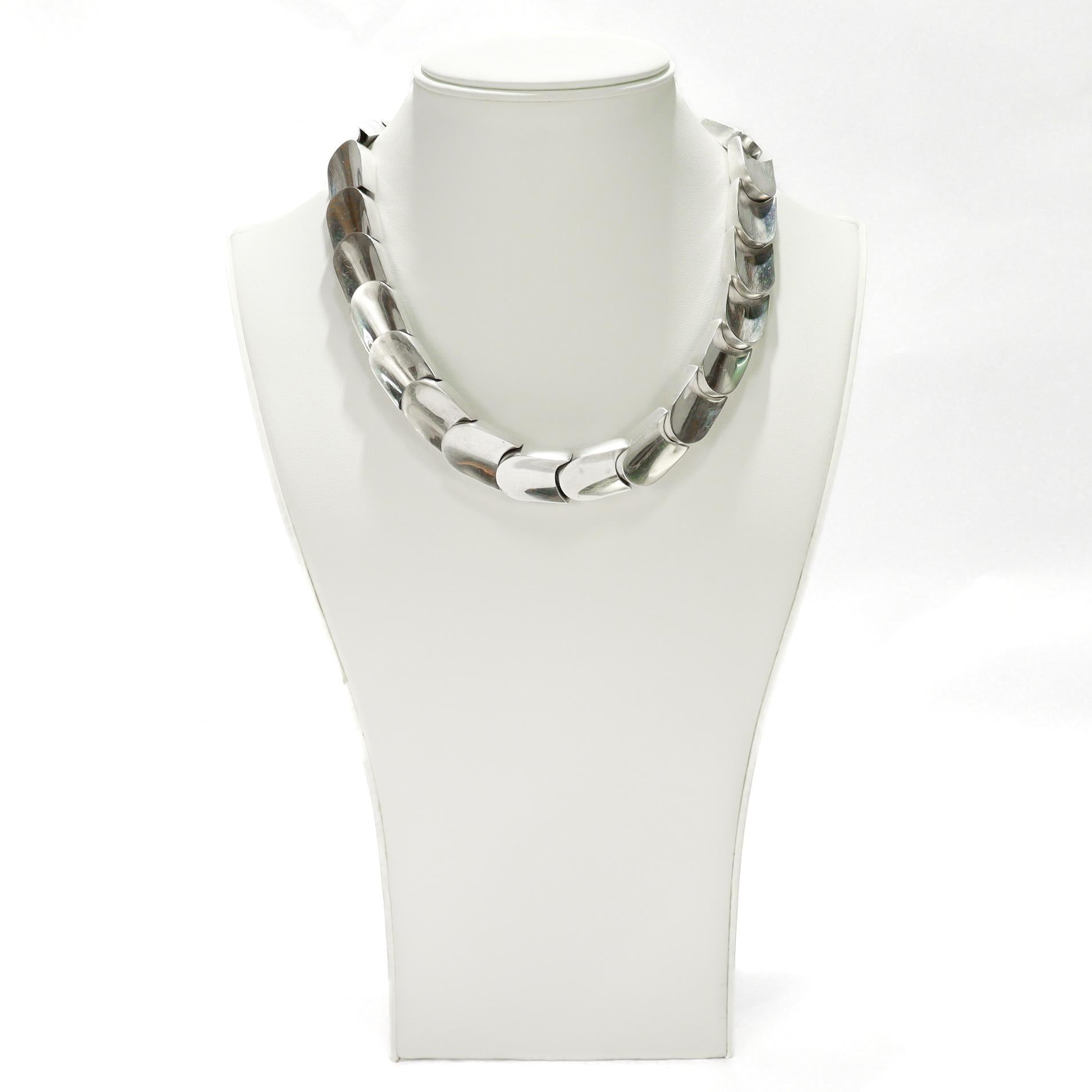 Collana moderna di Taxco, messicana, in argento sterling, a squame di serpente con maglie spesse in vendita 4