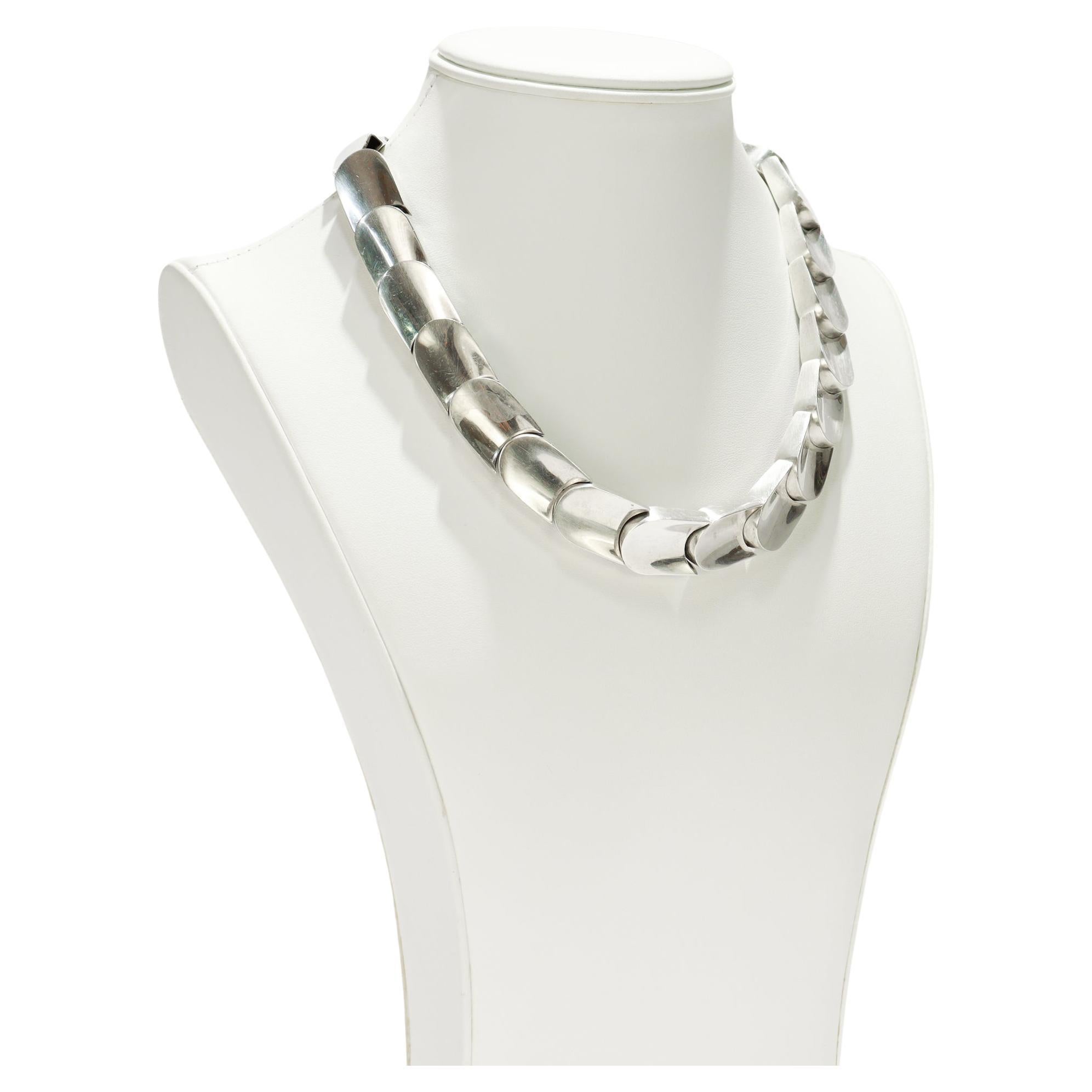Collana moderna di Taxco, messicana, in argento sterling, a squame di serpente con maglie spesse
