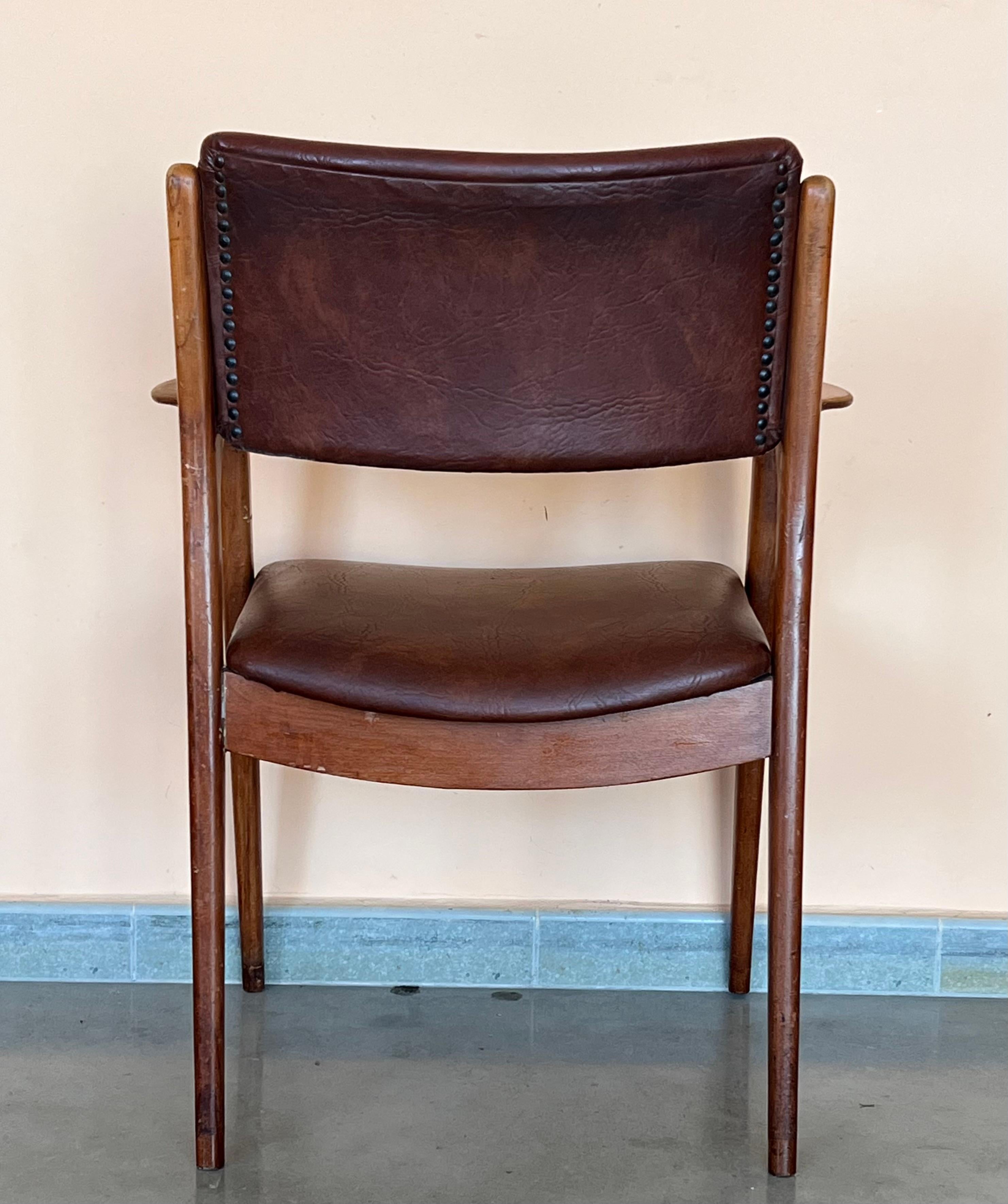 Modern Teak and Brown leather armchairs in Erik Buch Style For Sale 5
