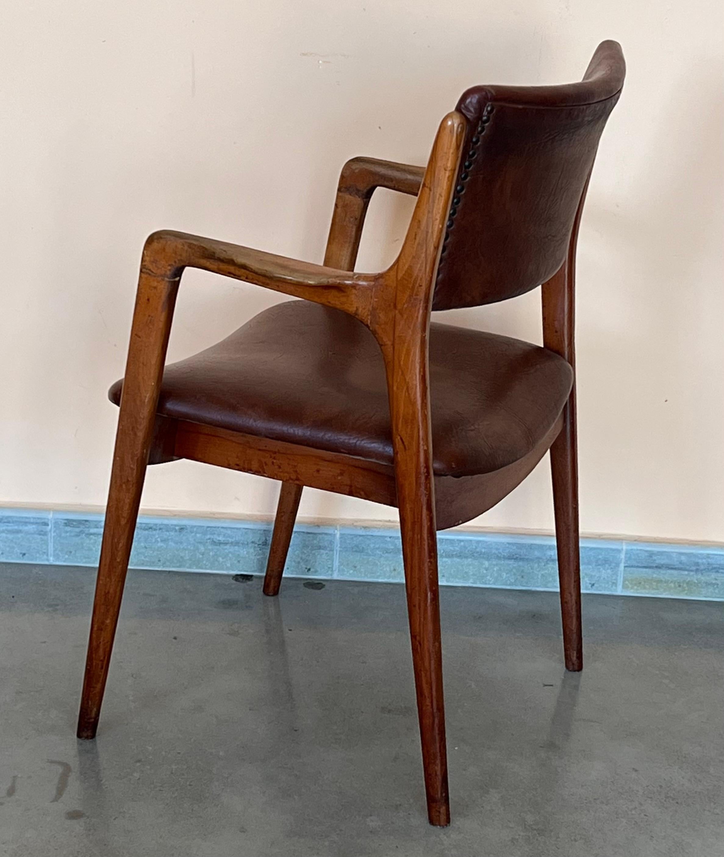 Modern Teak and Brown leather armchairs in Erik Buch Style For Sale 7