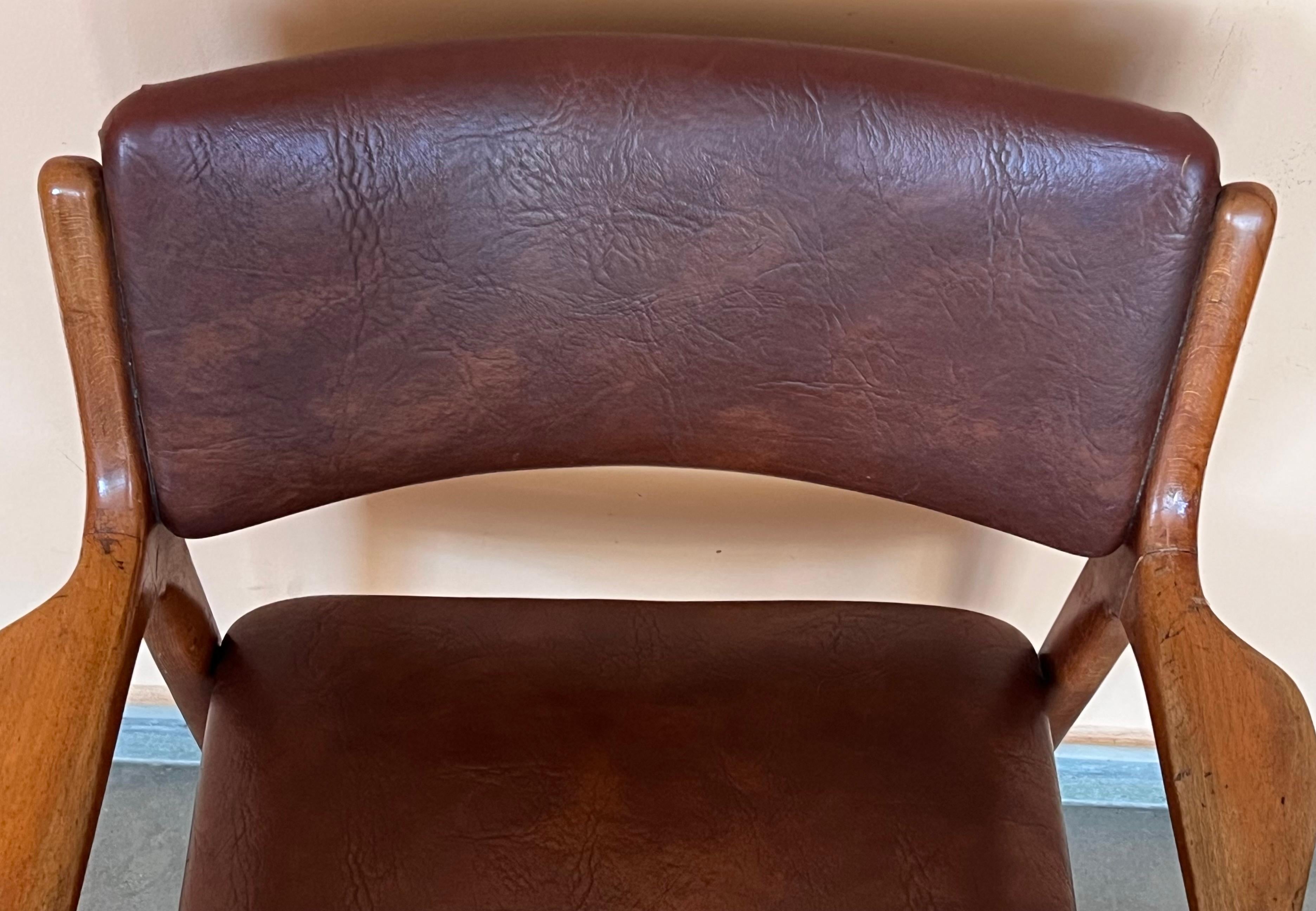 Modern Teak and Brown leather armchairs in Erik Buch Style For Sale 8