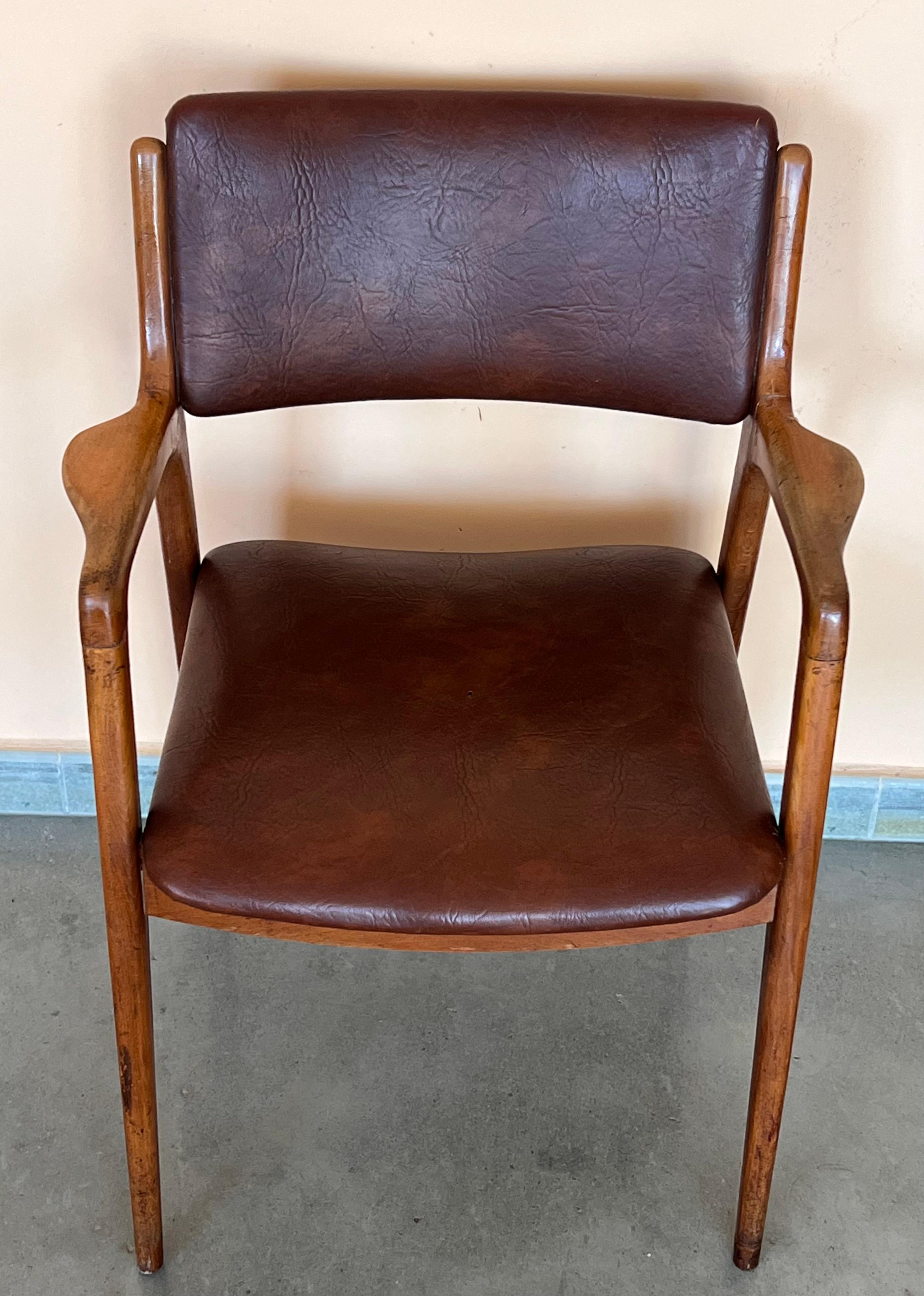 Modern Teak and Brown leather armchairs in Erik Buch Style For Sale 9