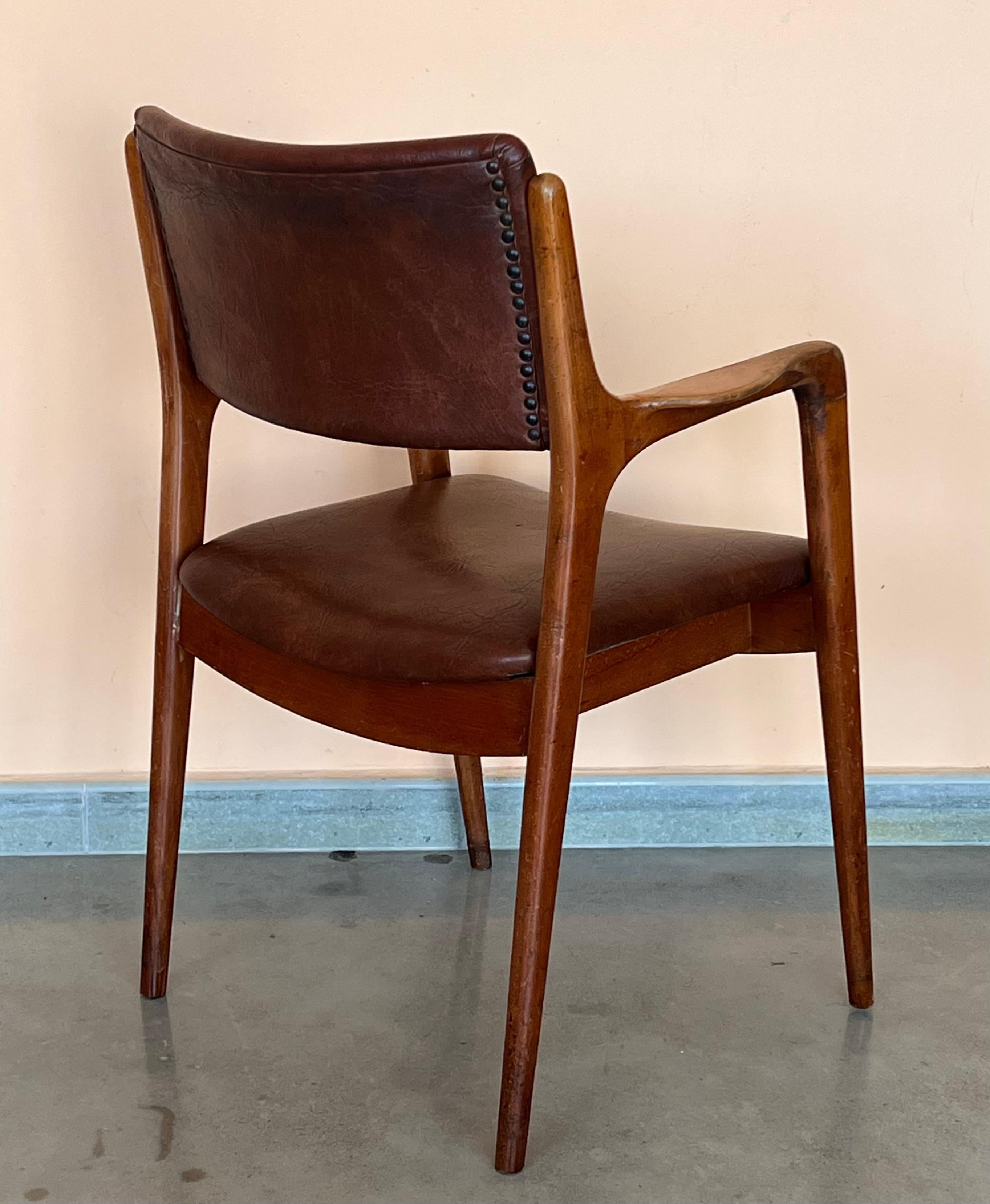 Modern Teak and Brown leather armchairs in Erik Buch Style For Sale 3