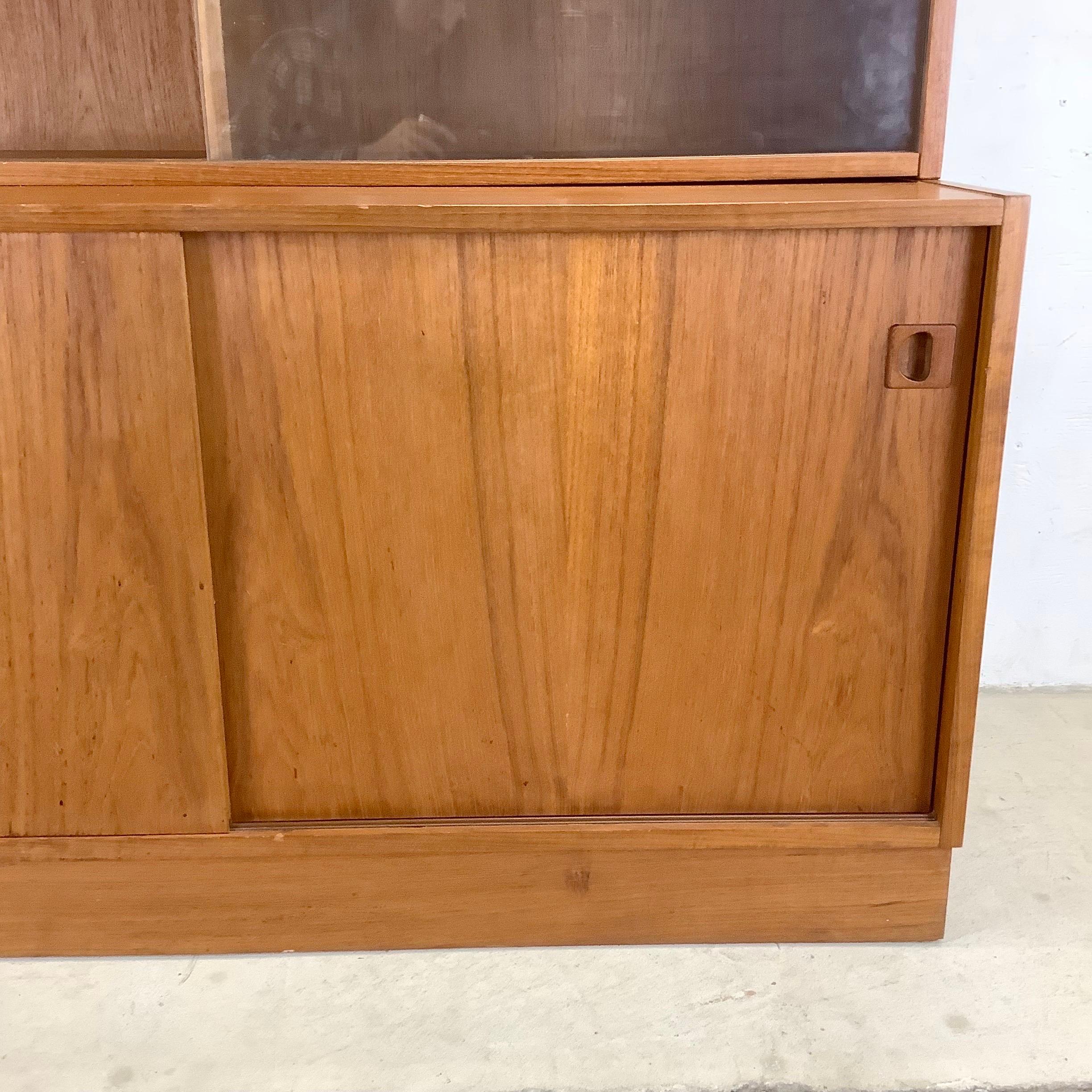 Modern Teak Bookcase With Cabinet and Glass Sliding Doors For Sale 2