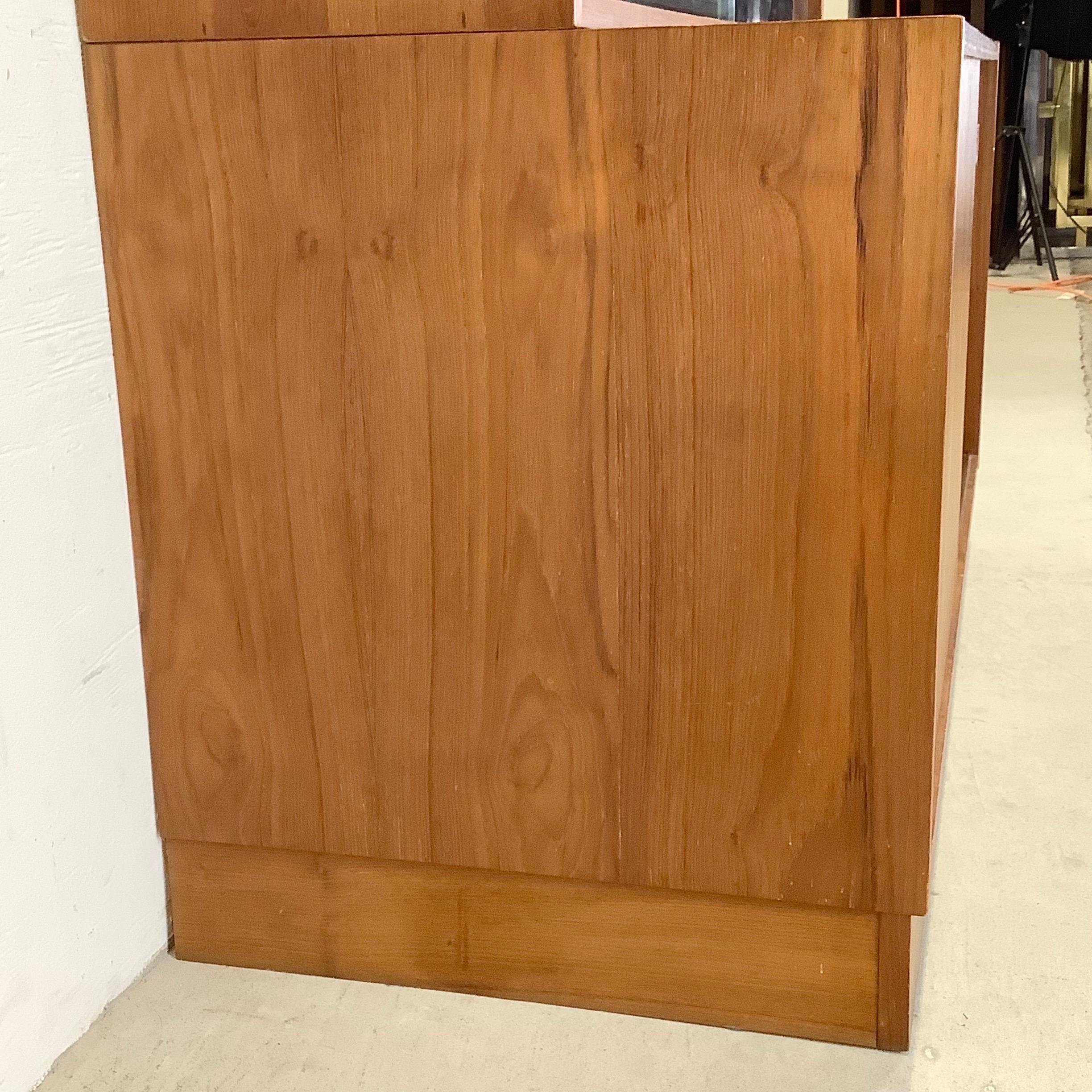 Veneer Modern Teak Bookcase With Cabinet and Glass Sliding Doors For Sale