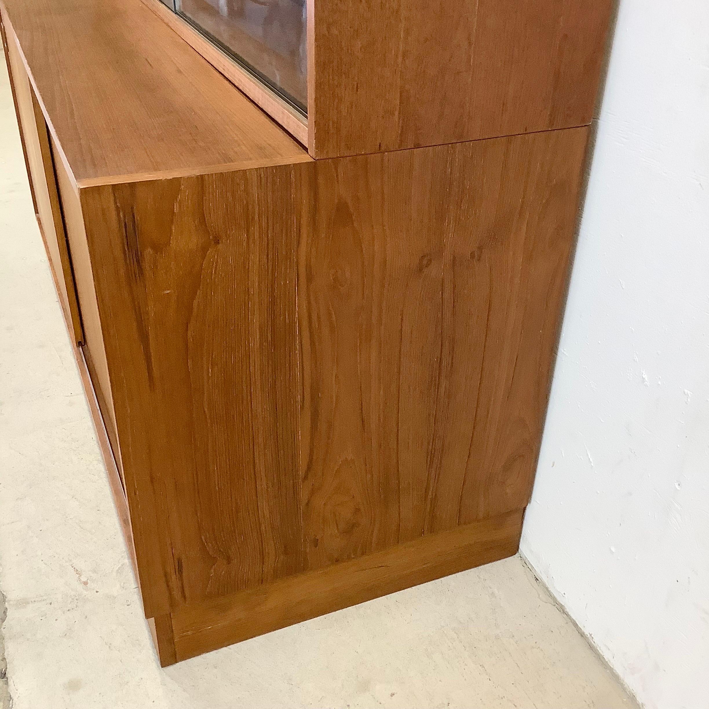 Mid-20th Century Modern Teak Bookcase With Cabinet and Glass Sliding Doors For Sale