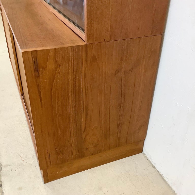 Modern Teak Bookcase With and Glass Sliding Doors For Sale at
