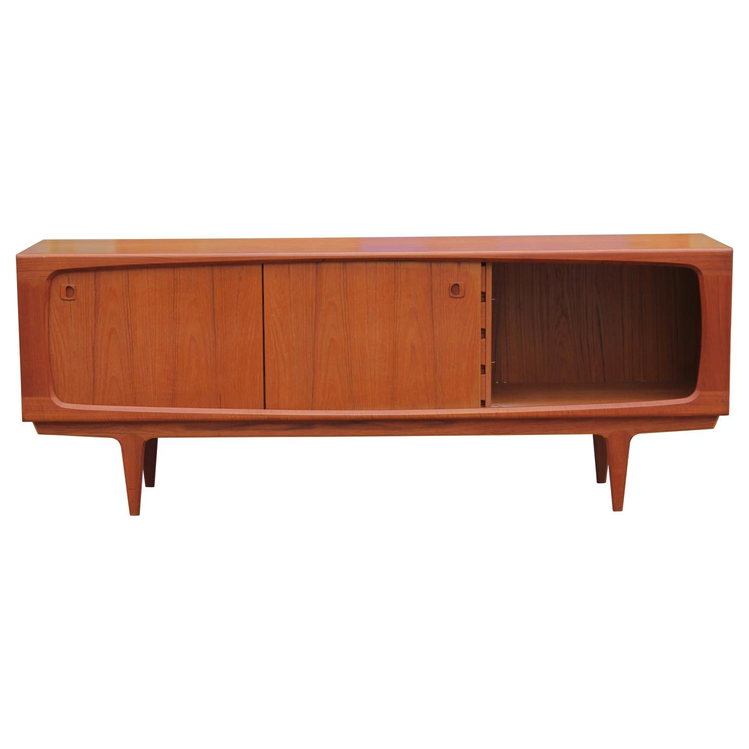 Modern Teak Danish Sliding Door Sideboard or Credenza 1