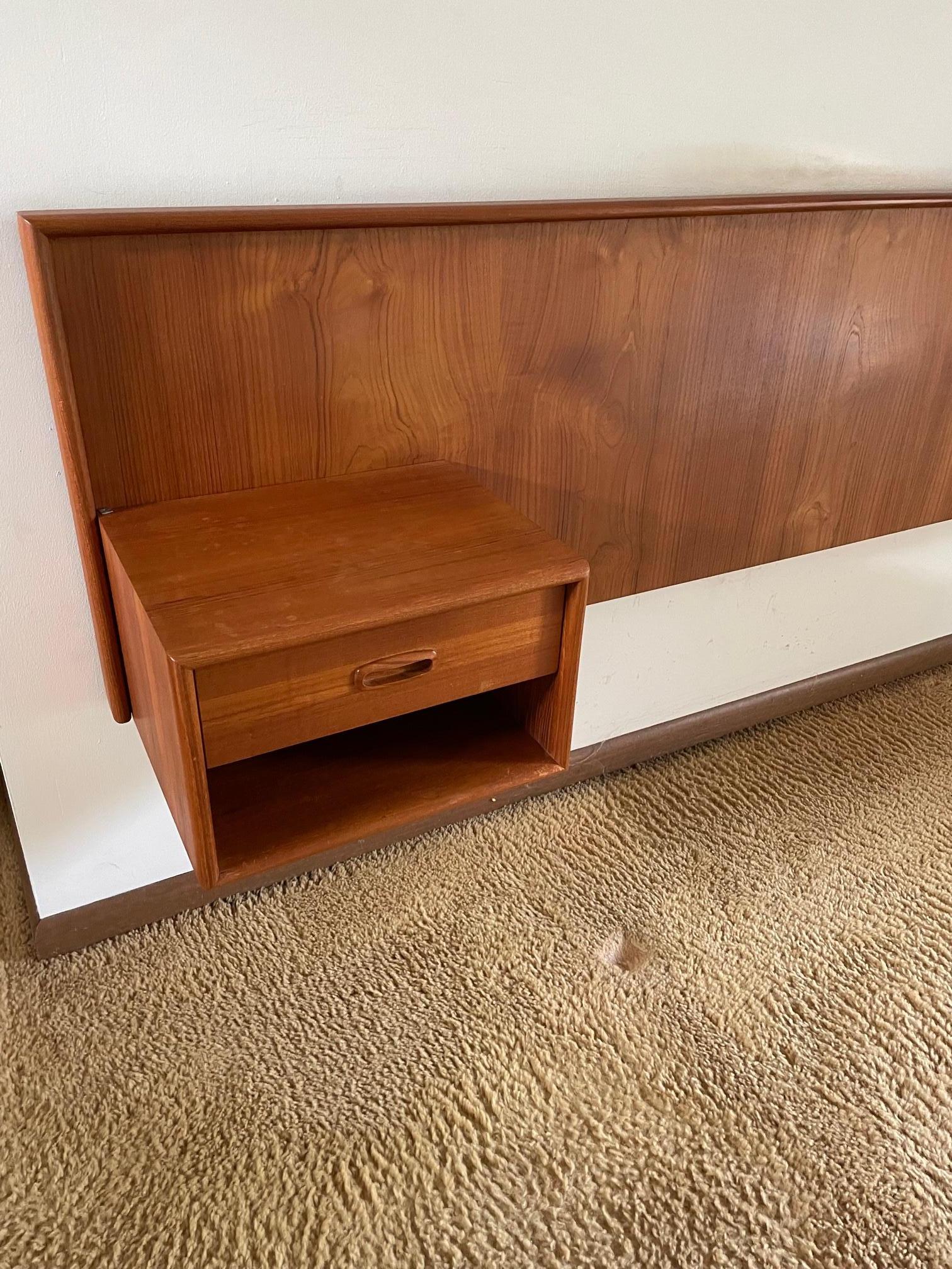 Unknown Modern Teak King Size Wall Mounted Headboard with Side Stands