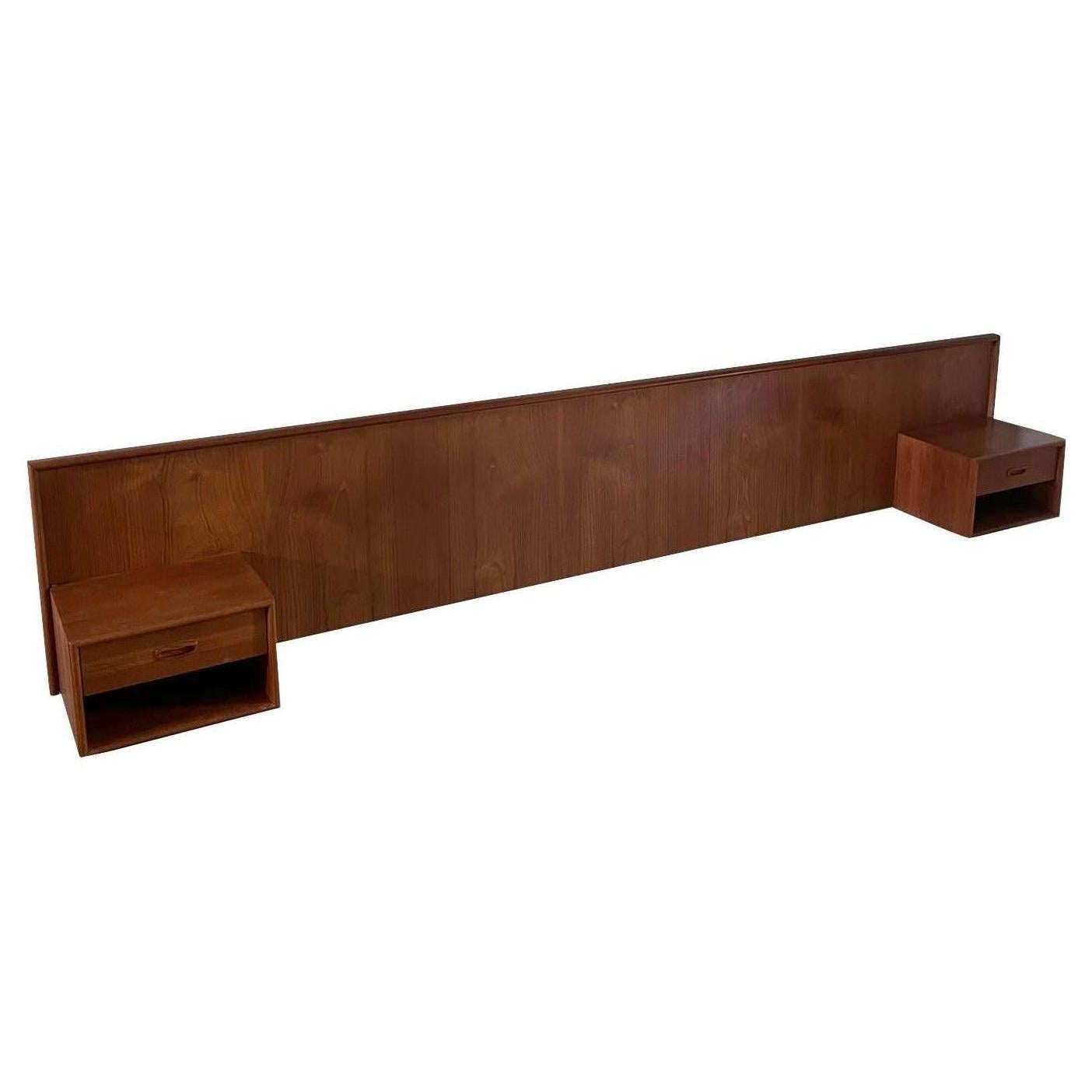 Modern Teak King Size Wall Mounted Headboard with Side Stands