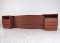 Modern Teak Queen Size Headboard with Nightstands