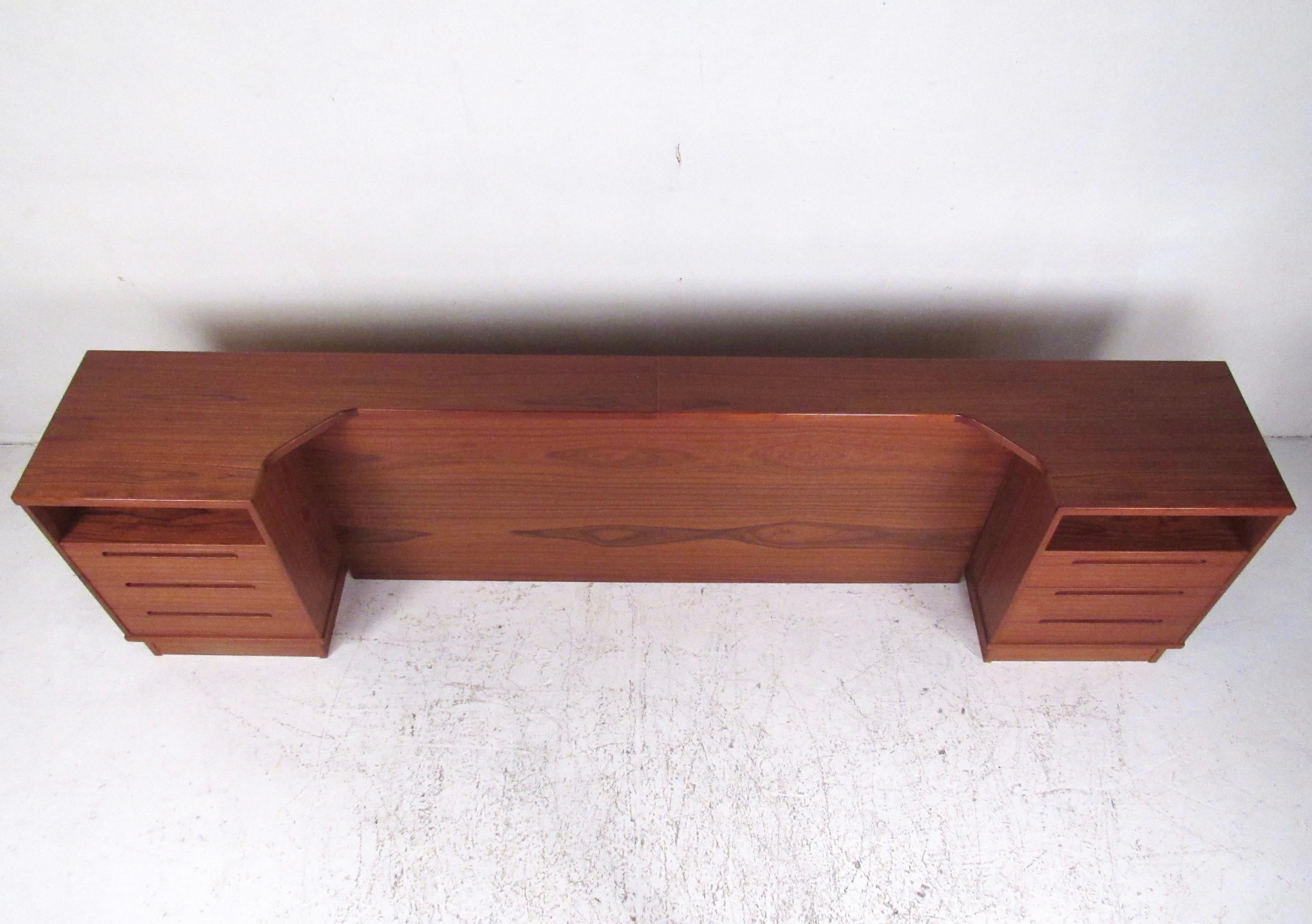 Scandinavian Modern Modern Teak Queen Size Headboard with Nightstands