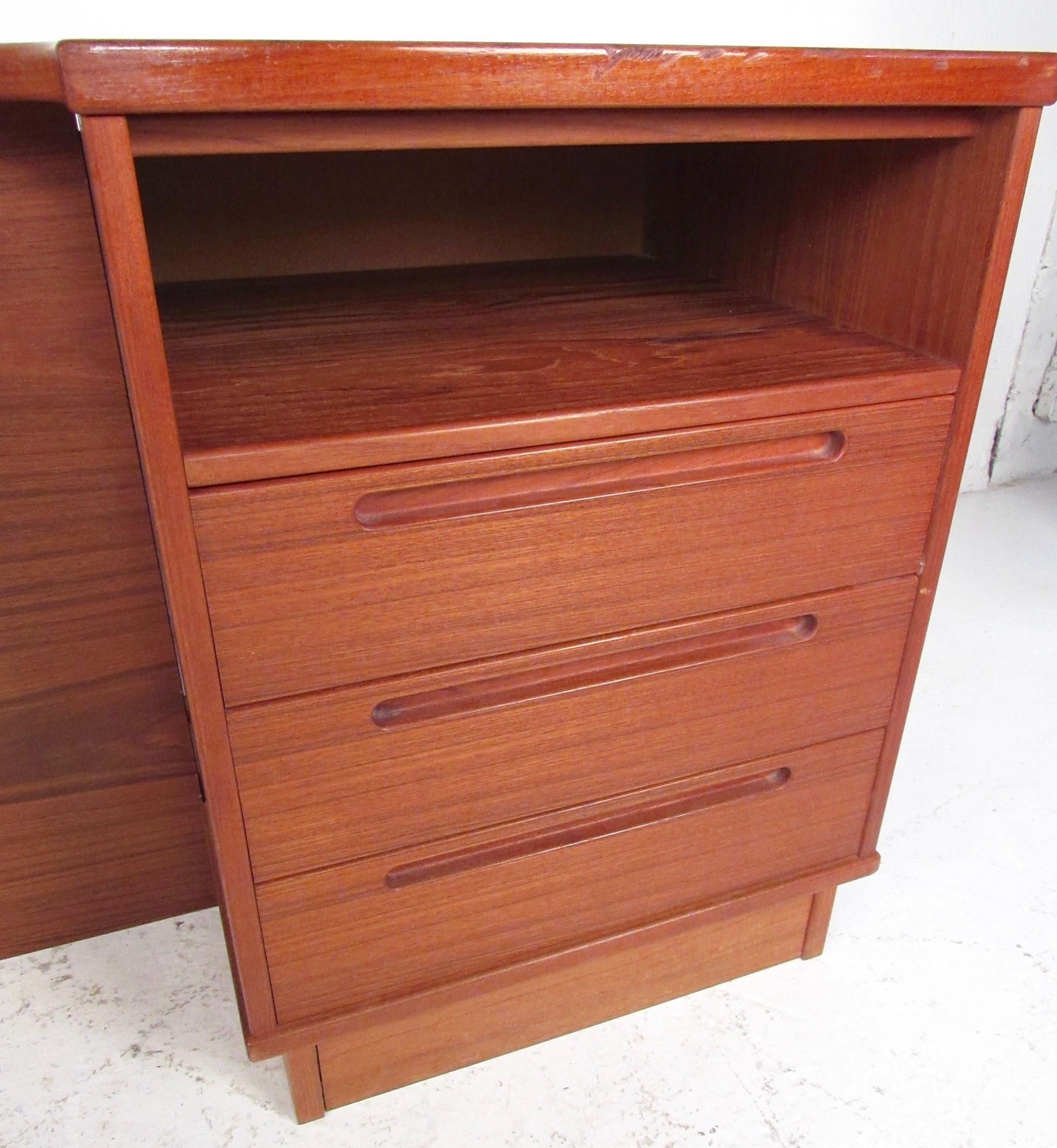 Danish Modern Teak Queen Size Headboard with Nightstands