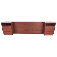 Vintage Modern Teak Queen Size Headboard with Nightstands