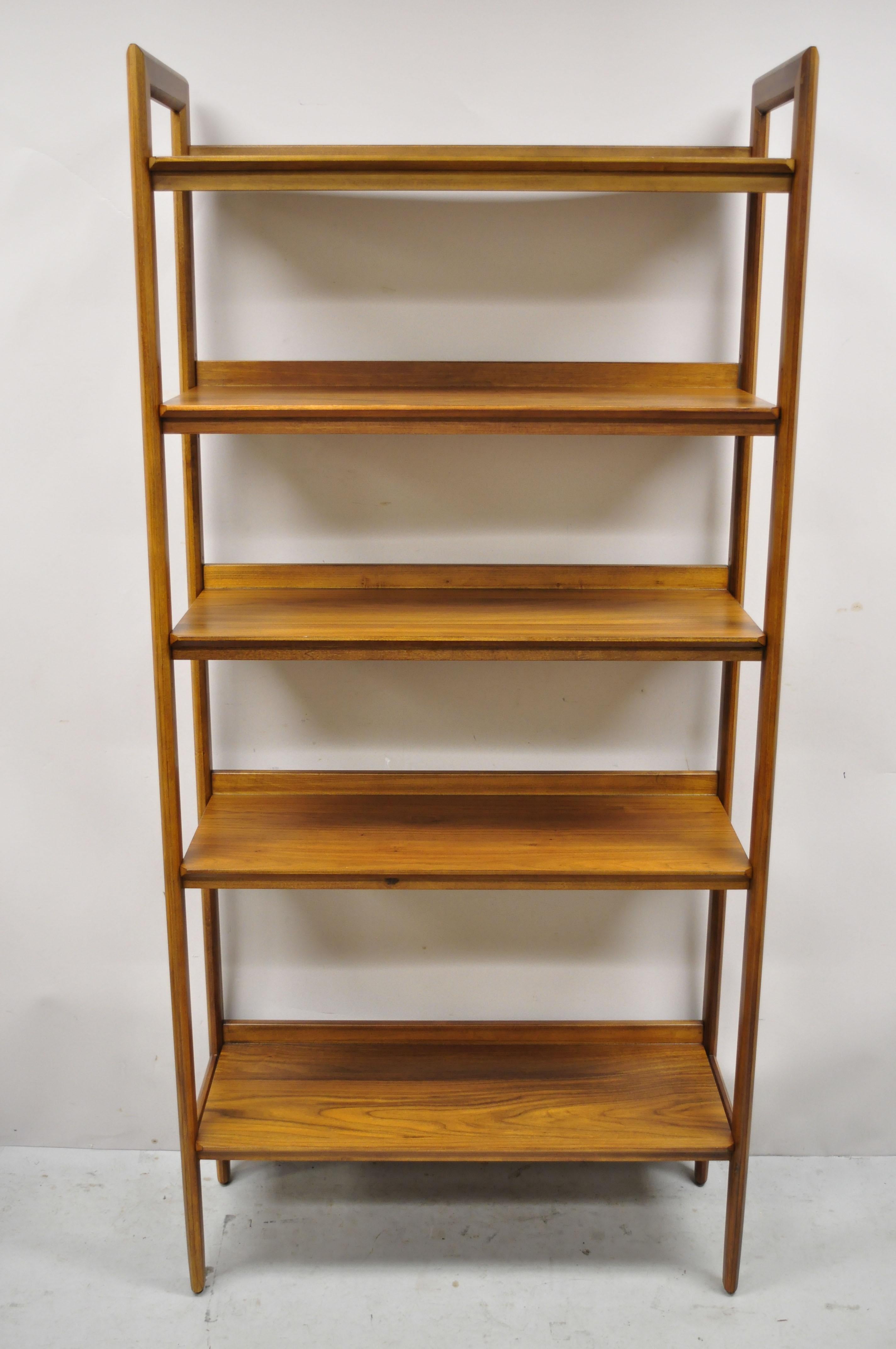Modern Teak Wood Danish Mid Century Style 5 Shelf Tall Bookcase Stand 5