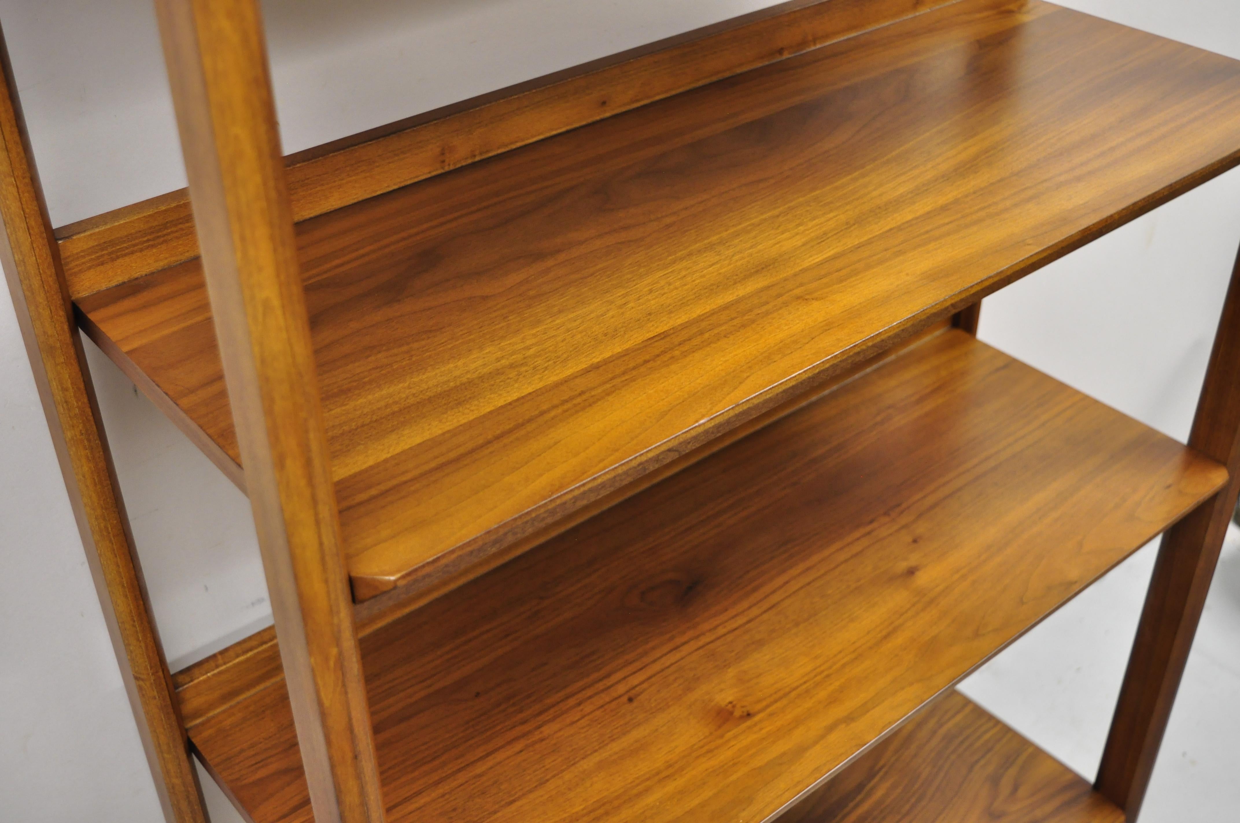 Walnut Modern Teak Wood Danish Mid Century Style 5 Shelf Tall Bookcase Stand