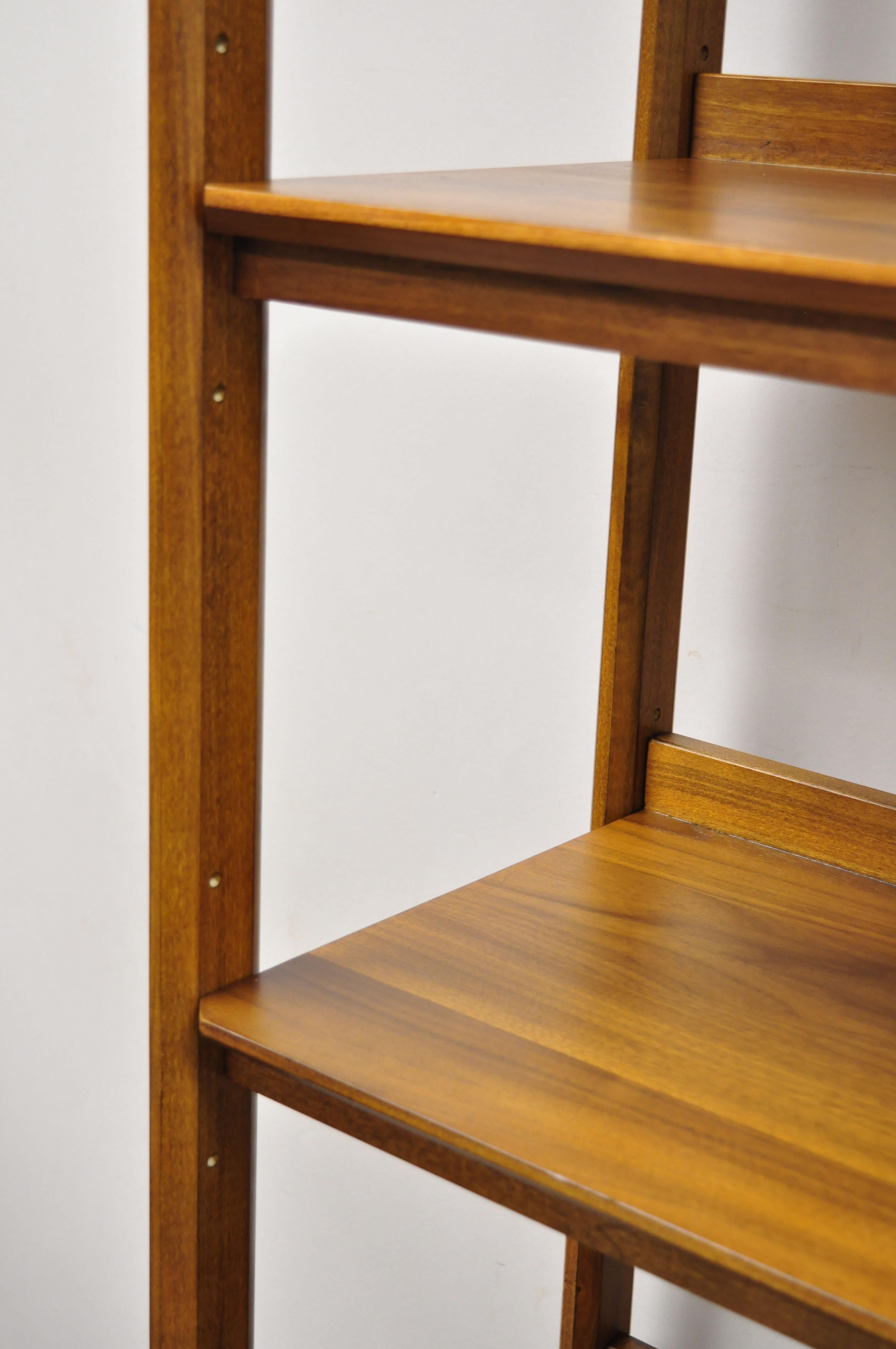 Modern Teak Wood Danish Mid Century Style 5 Shelf Tall Bookcase Stand 1
